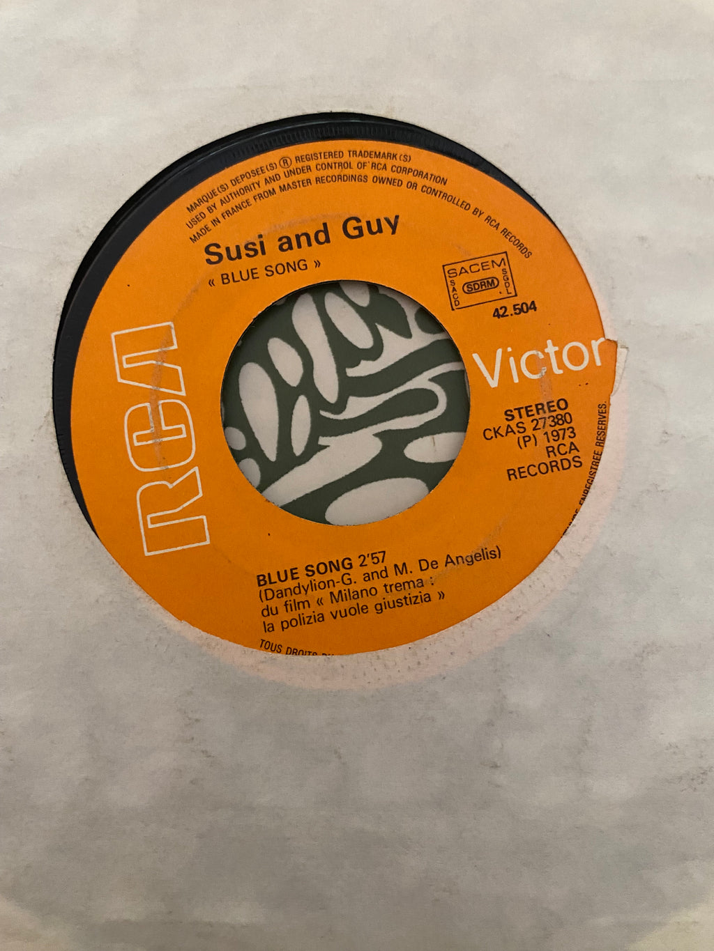 Disque vinyle 45 Tours Susi Lion And Guy. Blue Song 1973