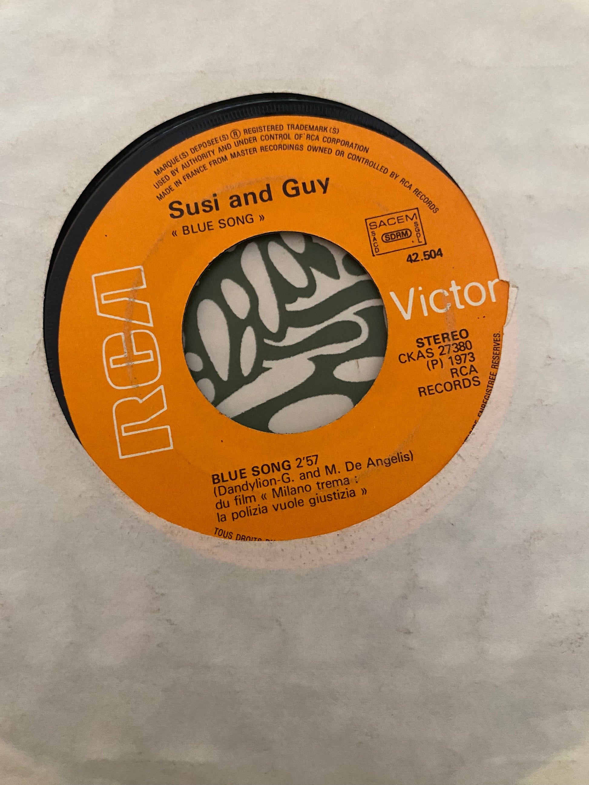 Disque vinyle 45 Tours Susi Lion And Guy. Blue Song 1973