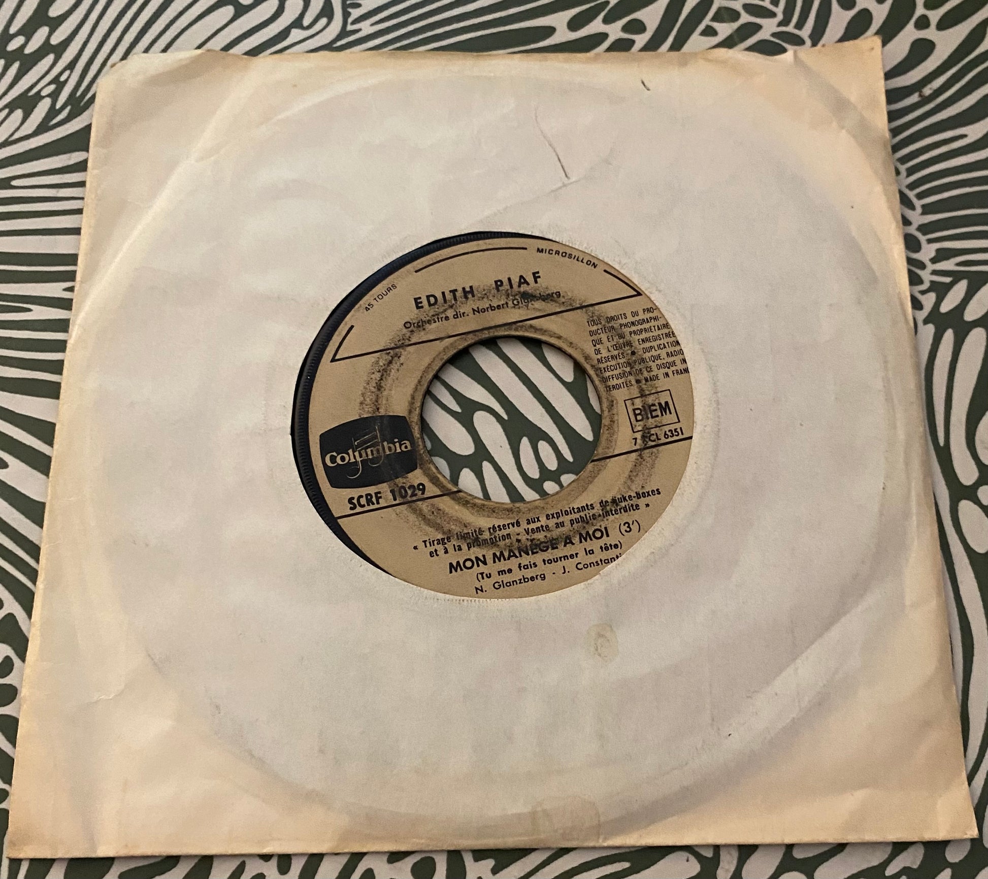 Disque vinyle 45 tours Edith Piaf. Mon manège à moi