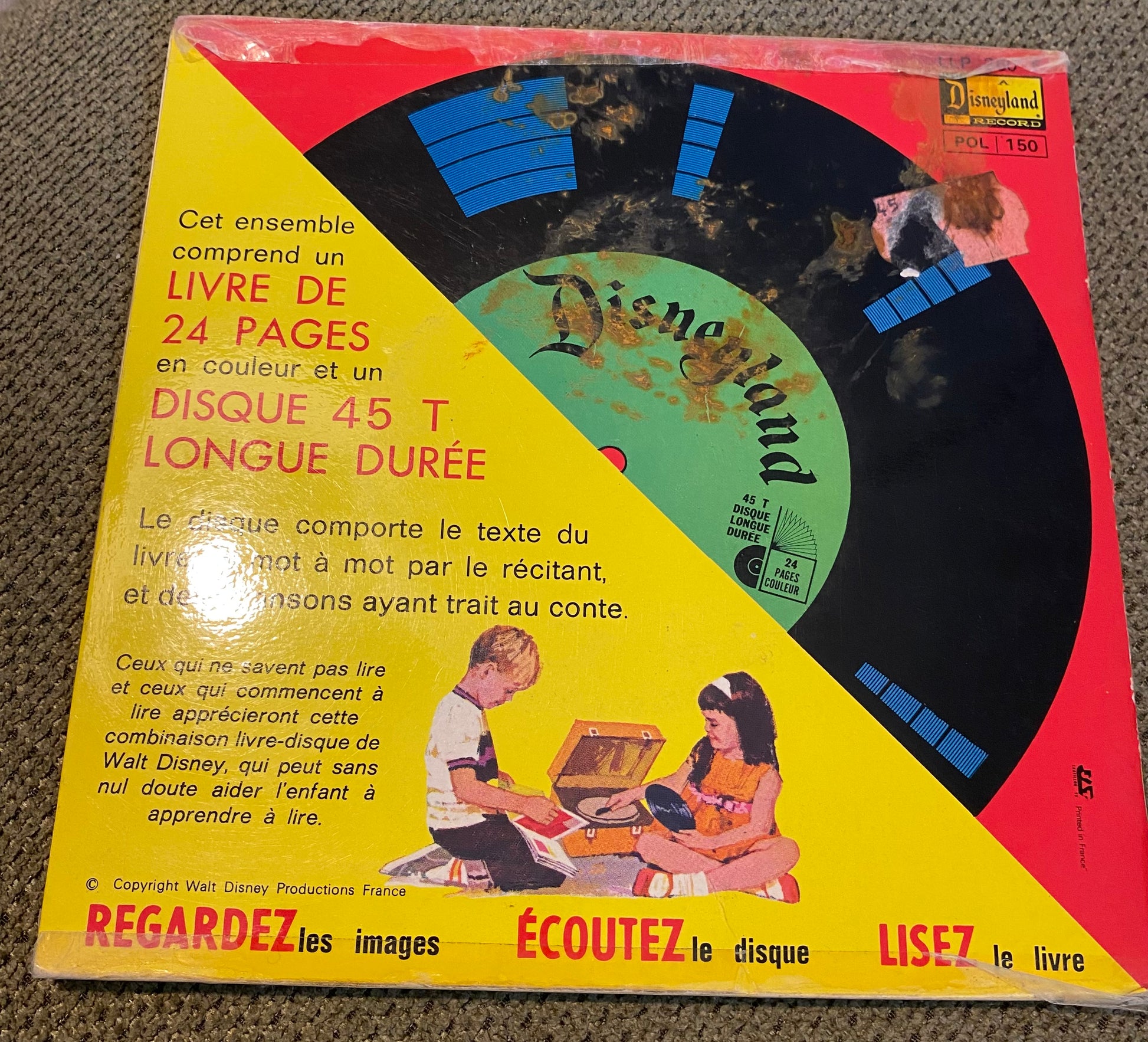 Livre disque vinyle Davy Crockett. Walt Disney
