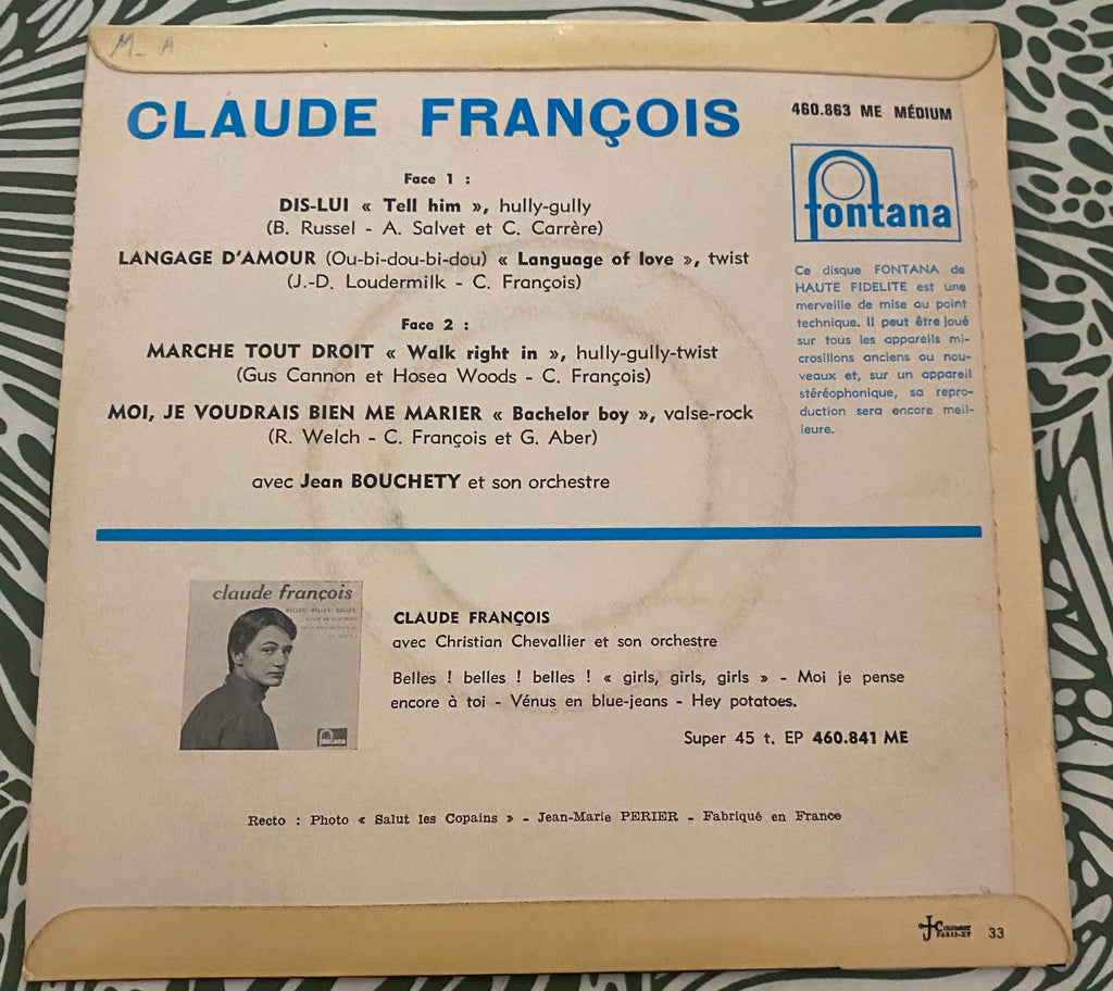 Disque vinyle 45 Tours Claude François. Dis lui