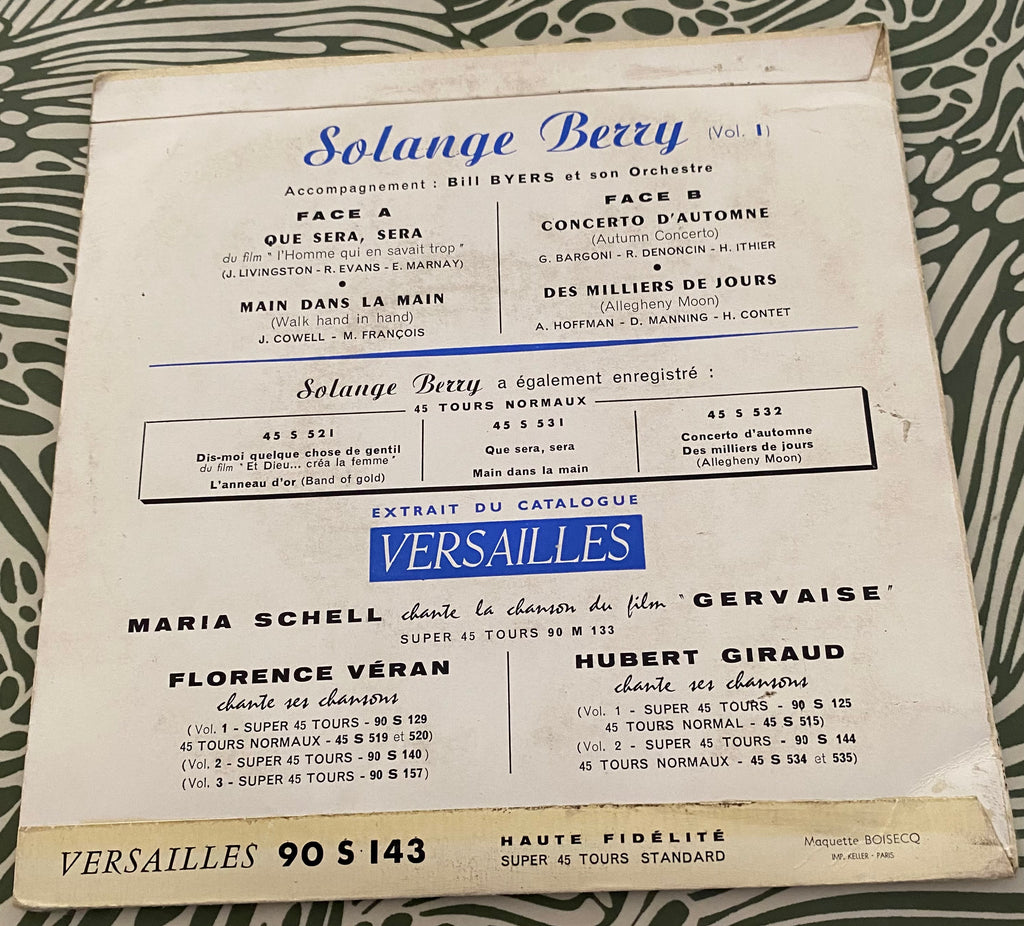 Disque vinyle 45 tours Solange Berry. Que sera, sera