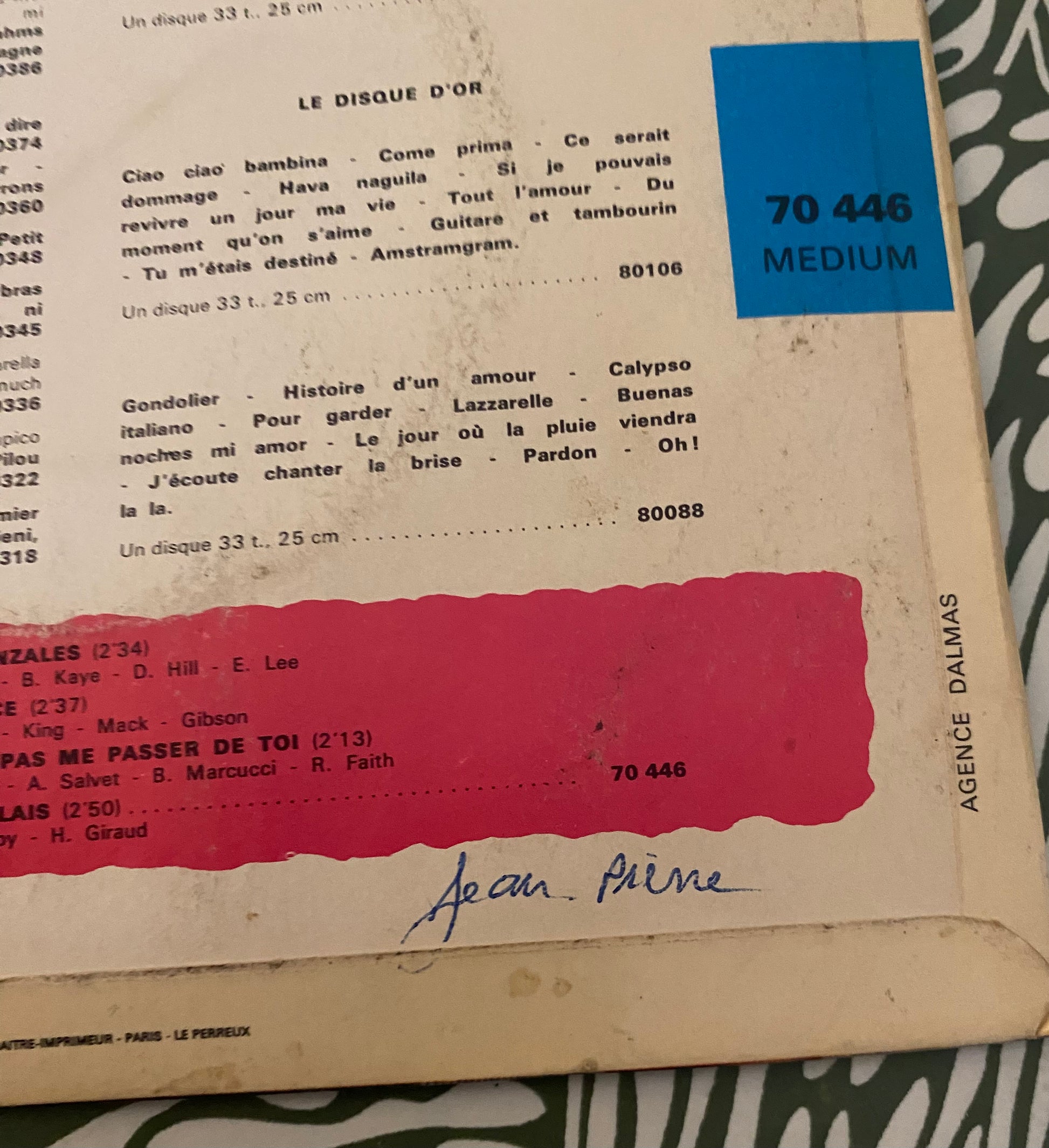 Disque vinyle 45 Tours Dalida. Le petit gonzales