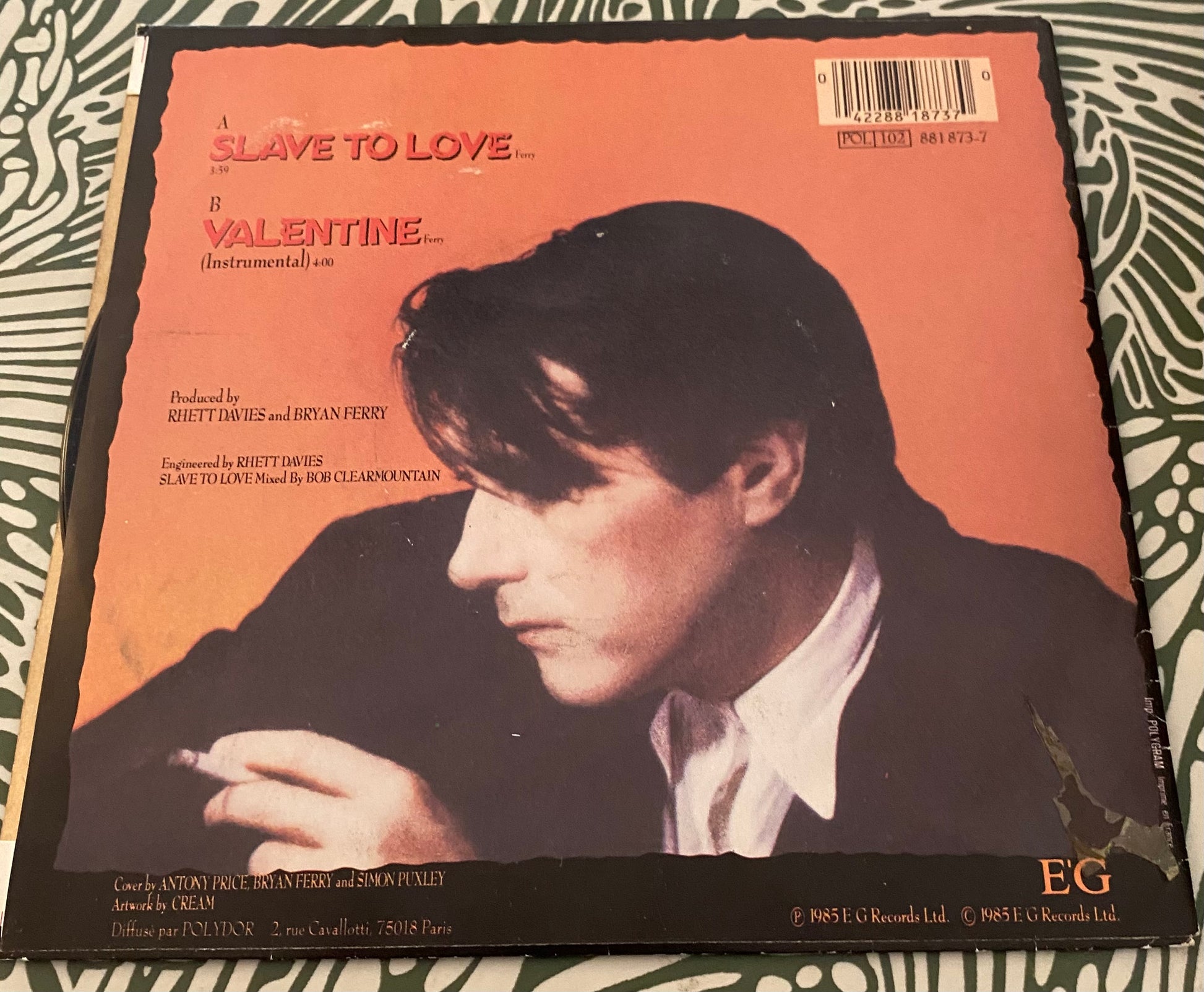 Disque vinyle 45 tours Bryan Ferry. Slave to Love