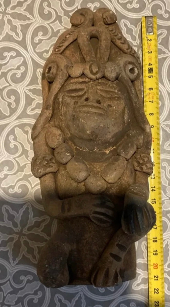 Sculpture statue ancienne précolombienne en terre cuite hauteur 21 cm