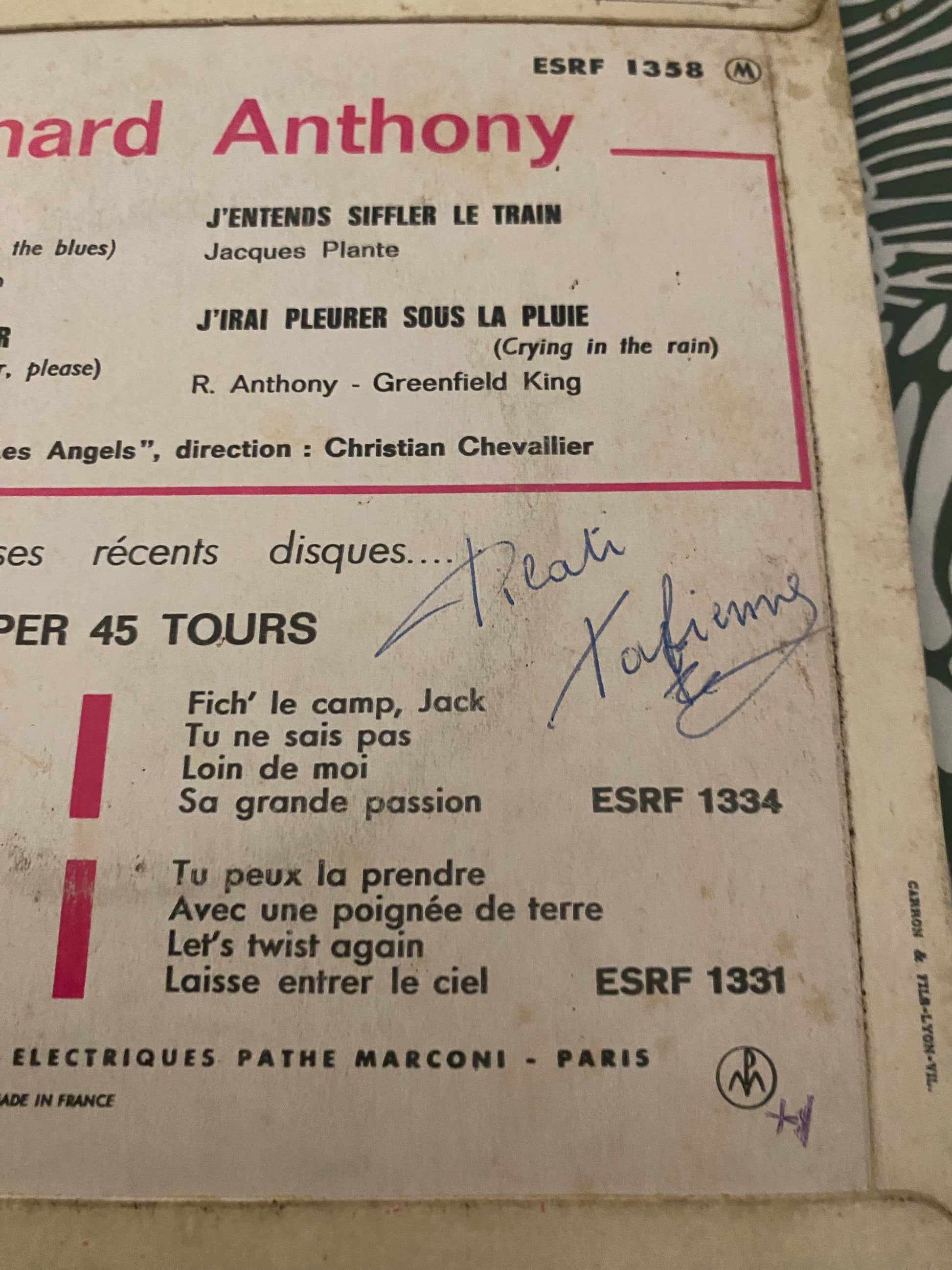 Disque vinyle 45 Tours Richard Anthony. J’irai twister le Blues