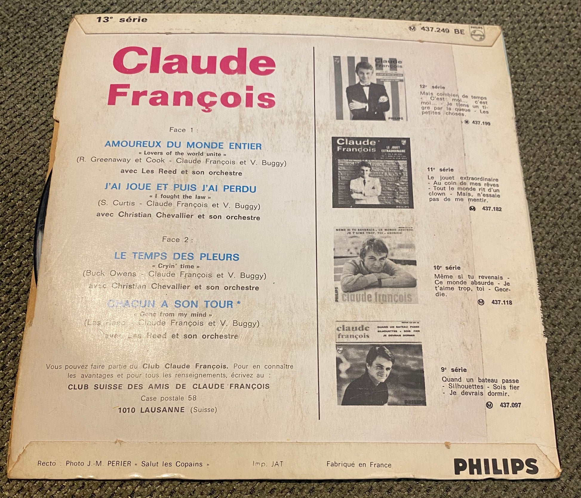 Disque vinyle 45 Tours Claude François Amoureux du monde entier