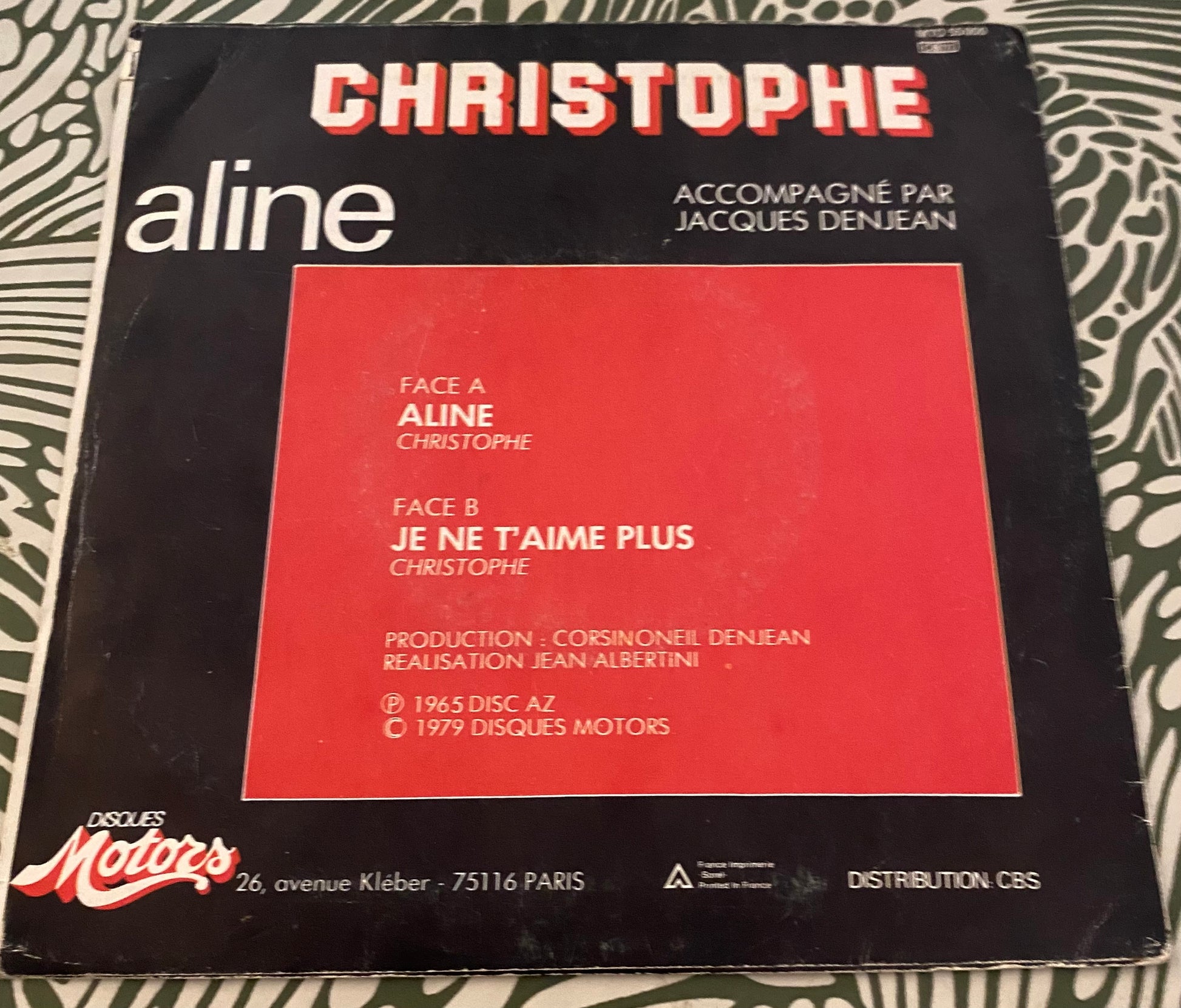 Disque vinyle 45 Tours Christophe. Aline