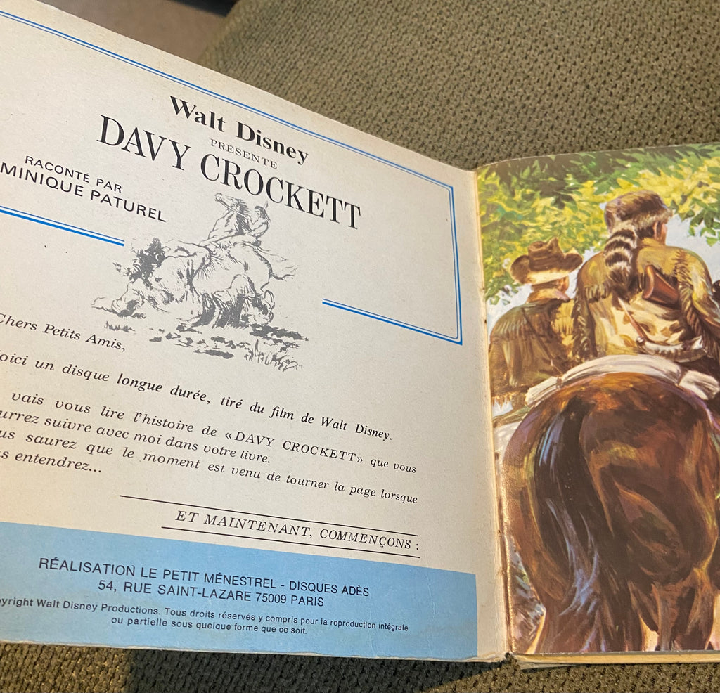 Livre disque vinyle Davy Crockett. Walt Disney