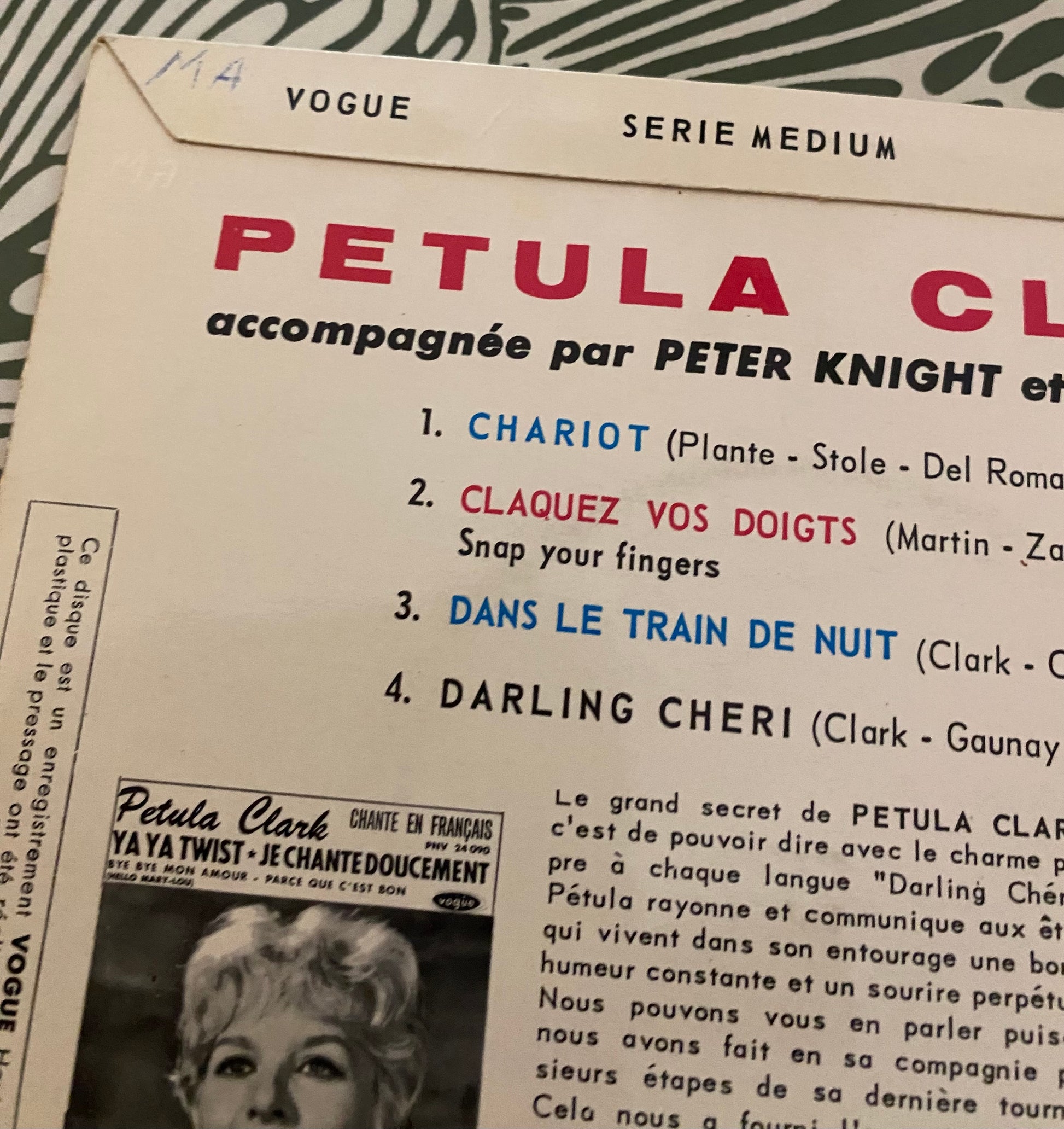 Disque vinyle 45 tours Petula Clark. Chariot
