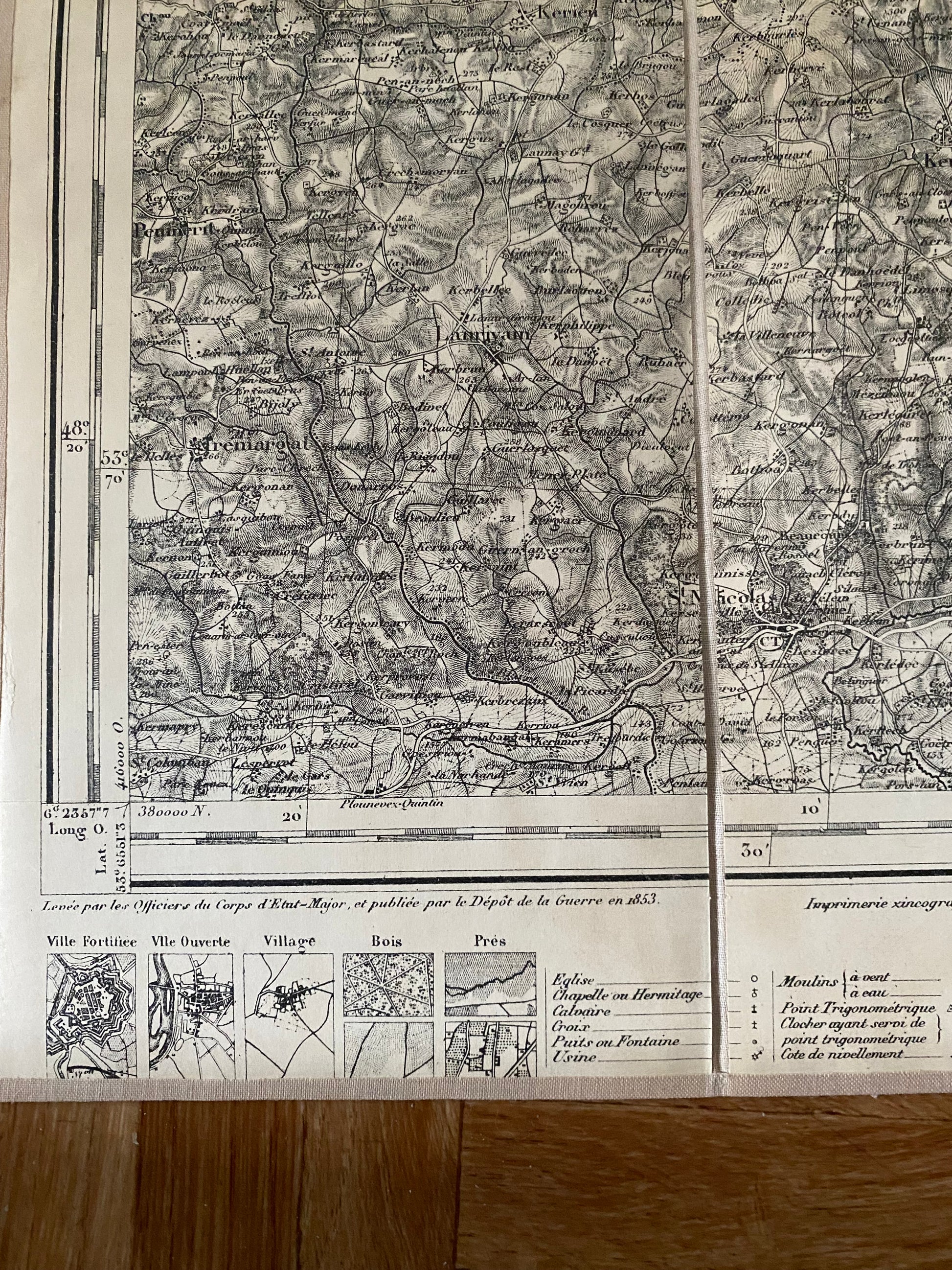 Carte territoire ancienne E. Andriveau - Goujon. Saint brieuc en toile 1887