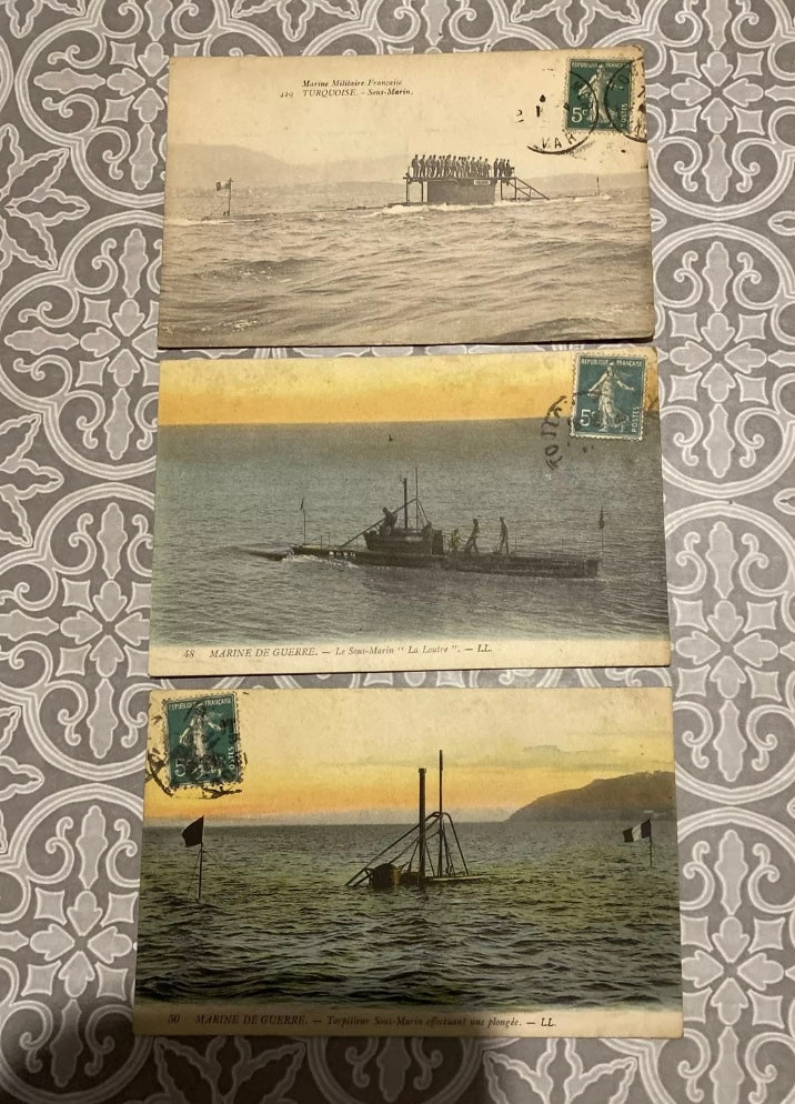 Cartes postales anciennes Sous Marin Lot de 3.