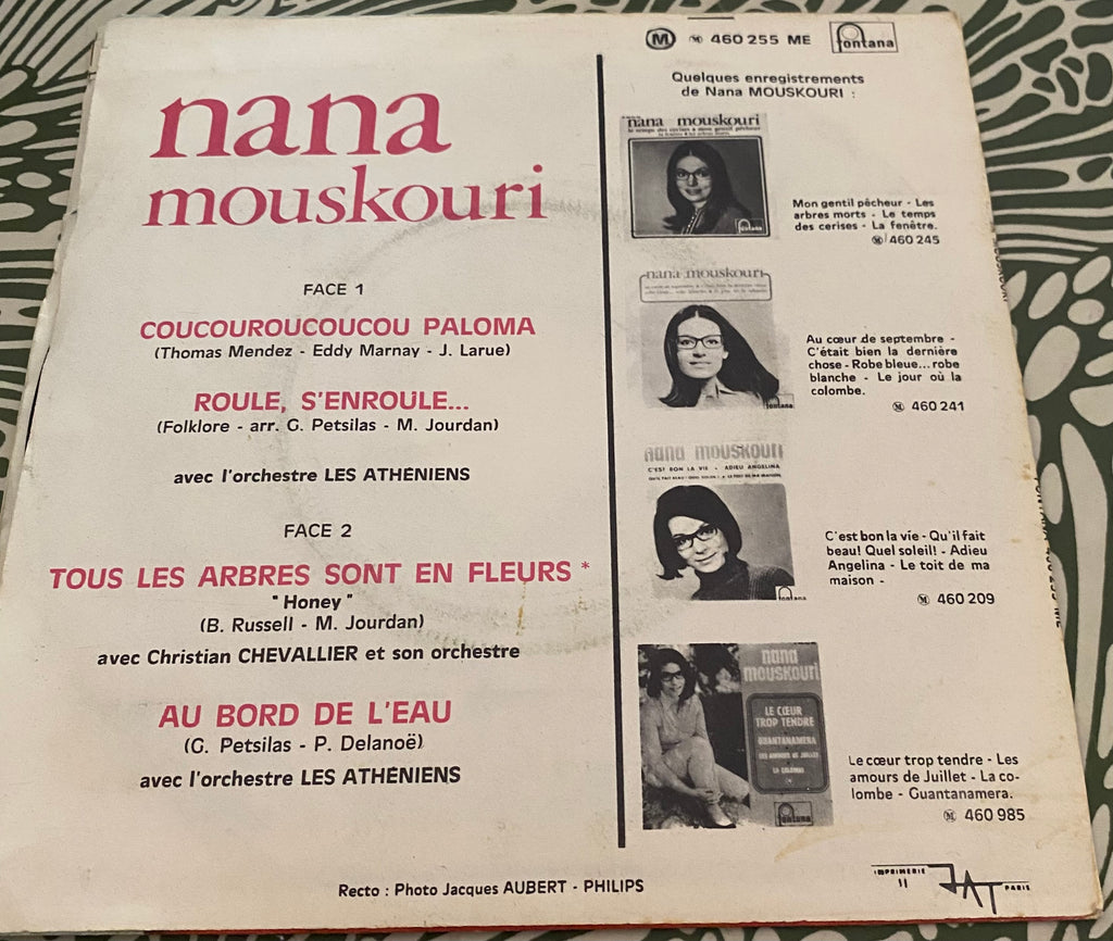 Disque vinyle 45 tours Nana Mouskouri. Roule s’enroule