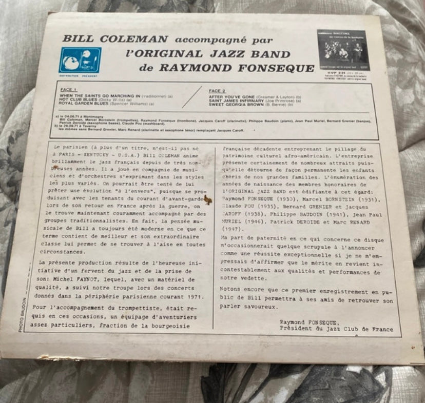 Disque vinyle 33 tours Bill Coleman. Accessible par l’original Jazz Band