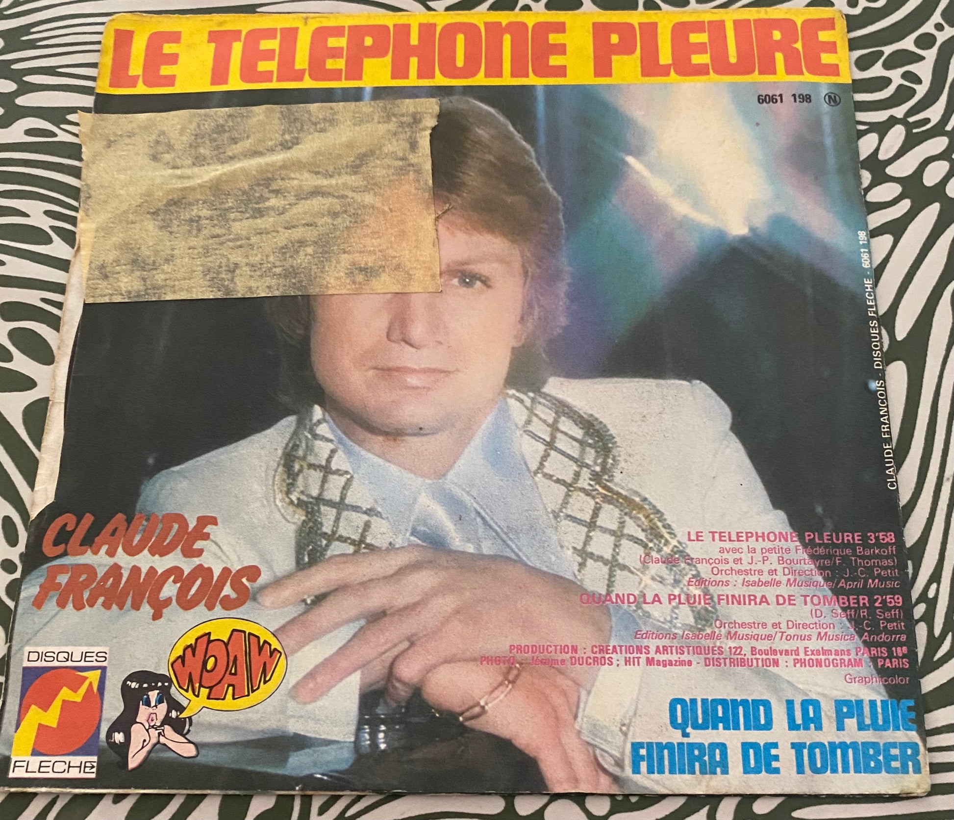Disque vinyle 45 tours Claude François. Le téléphone pleure
