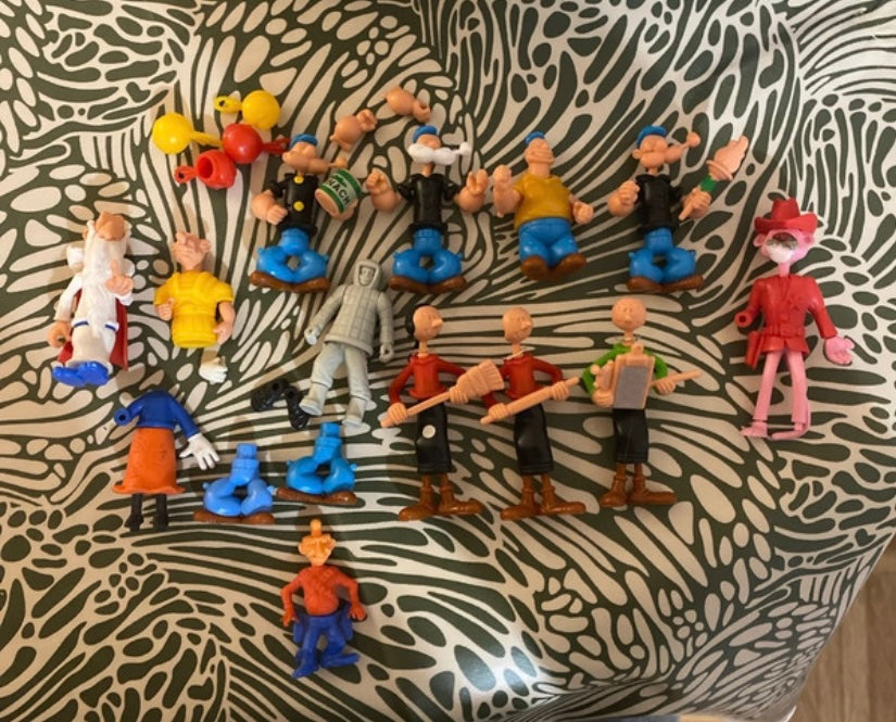 Figurines anciennes Kinder montables Popeye. Astérix. Panthère rose. Esquimau. Cowboy