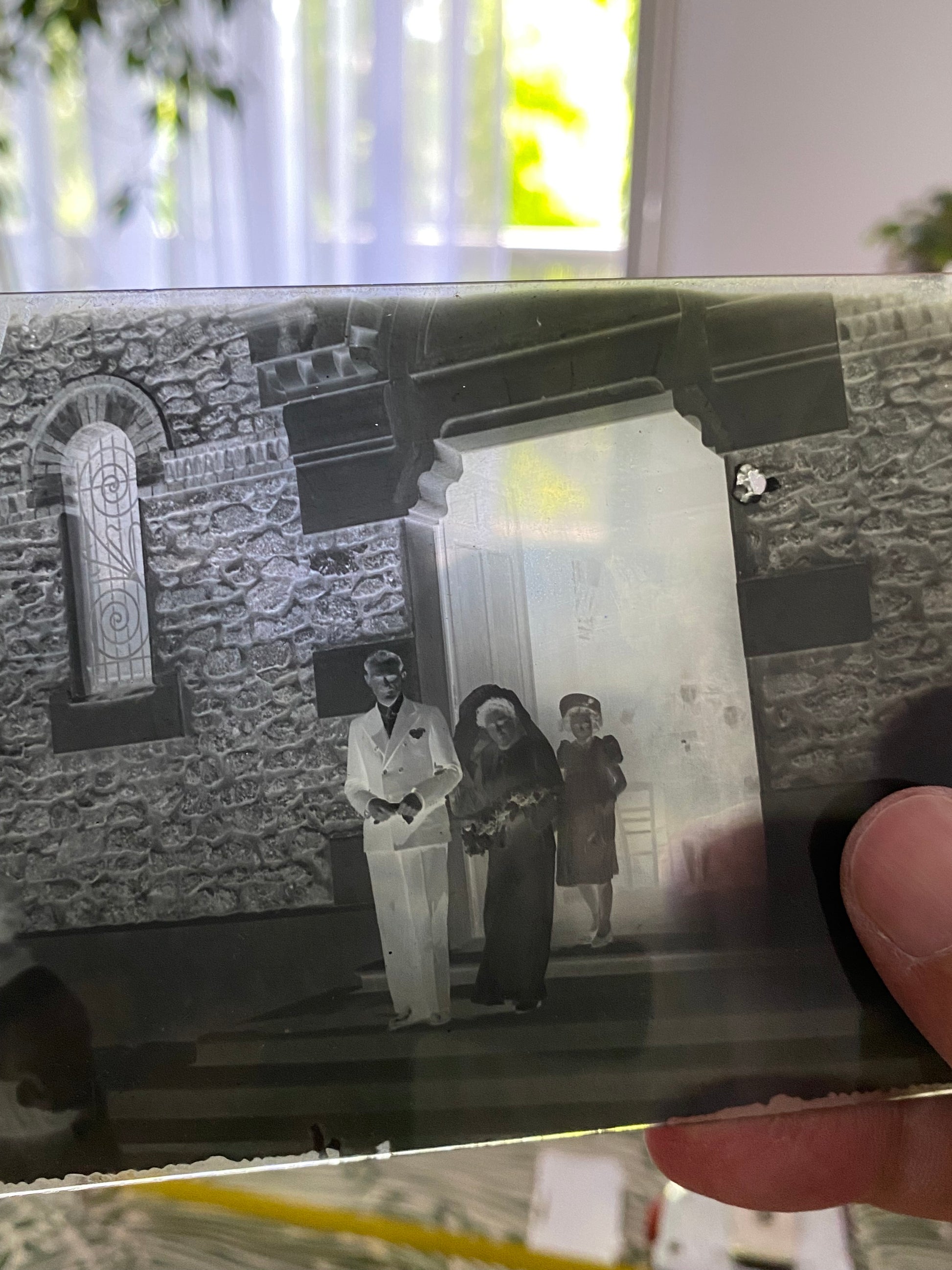 Vintage ancienne photos sur verre. Avec boîte de protection d’origine