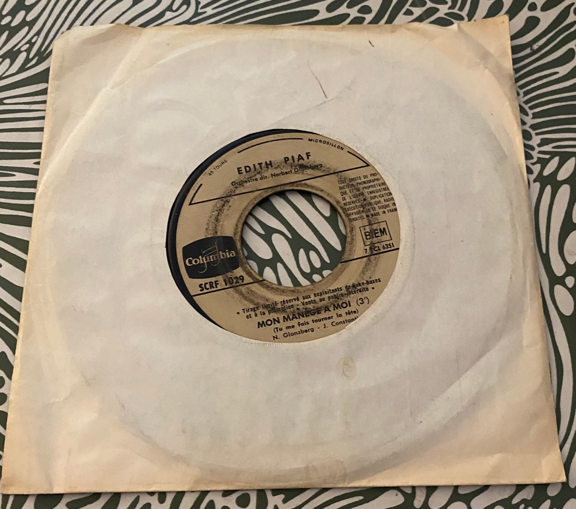 Disque vinyle 45 tours Edith Piaf. Mon manège à moi