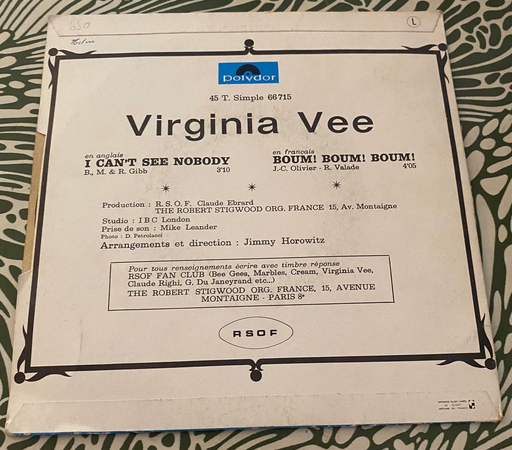 Disque vinyle 45 Tours Virginia Vee. I can’t see nobody.