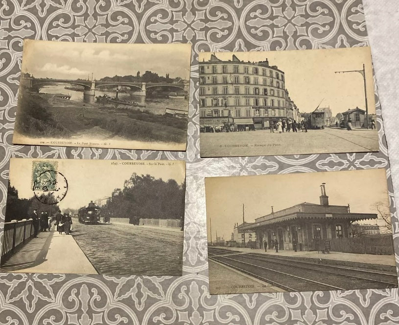 Cartes postales anciennes Courbevoie Lot de 4. 1906-1908