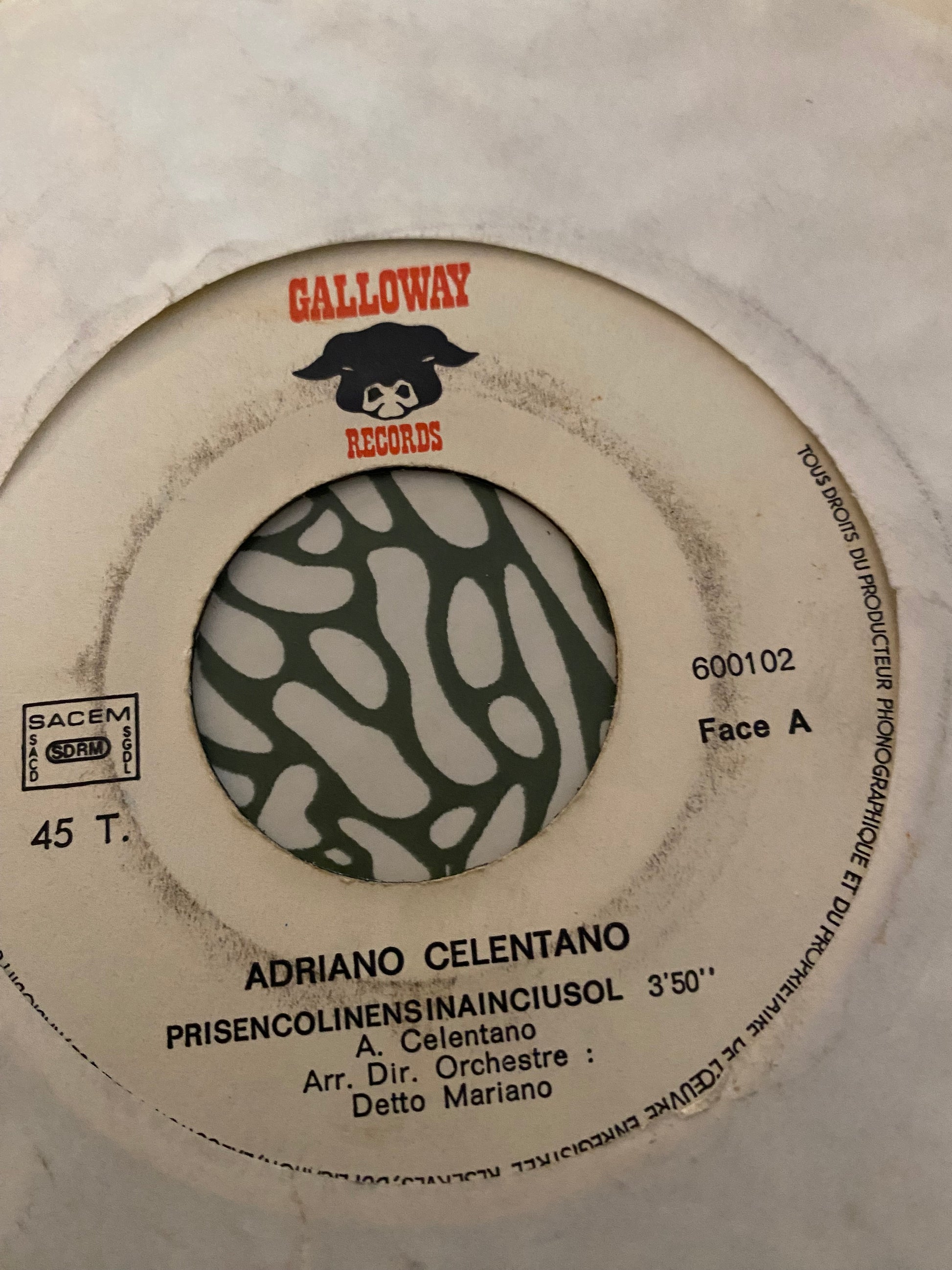 Disque vinyle 45 Tours Adriano Celentano. Disk Jockey