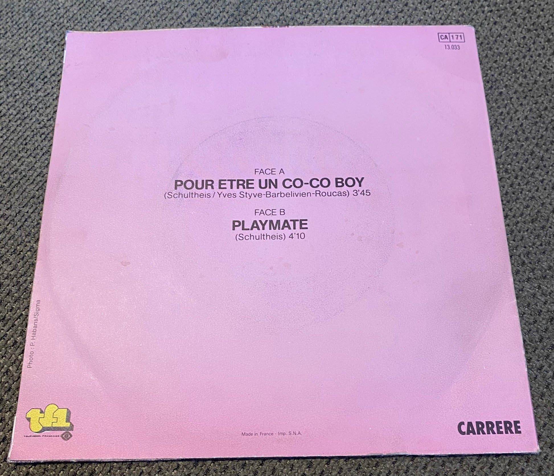 Disque vinyle 45 tours Générique CO-CO Boy TF1. Pour être un co-co boy