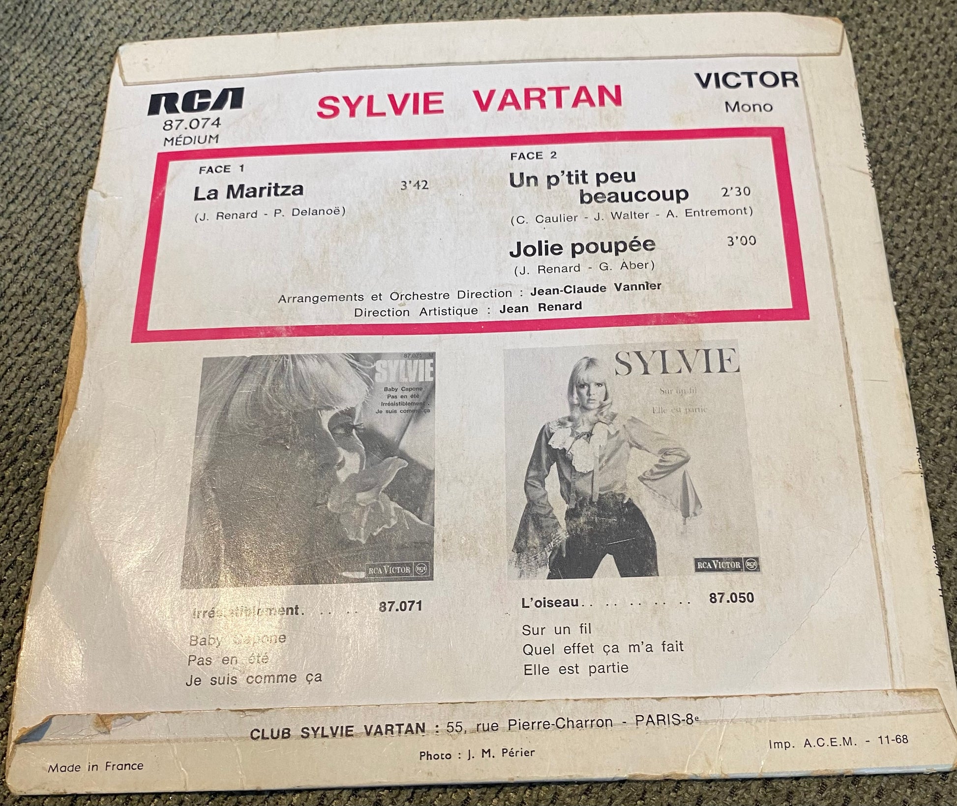 Disque vinyle 45 tours Sylvie Vartan. La Maritza