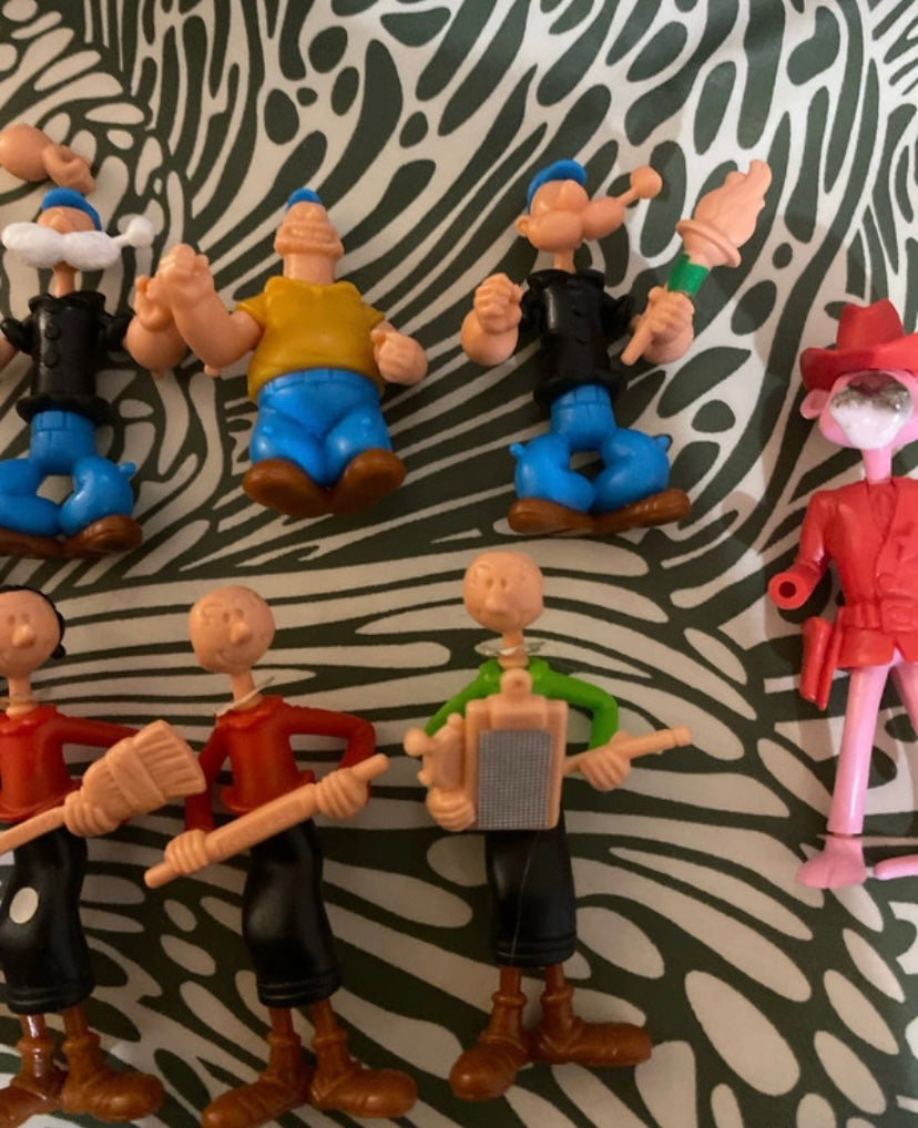 Figurines anciennes Kinder montables Popeye. Astérix. Panthère rose. Esquimau. Cowboy