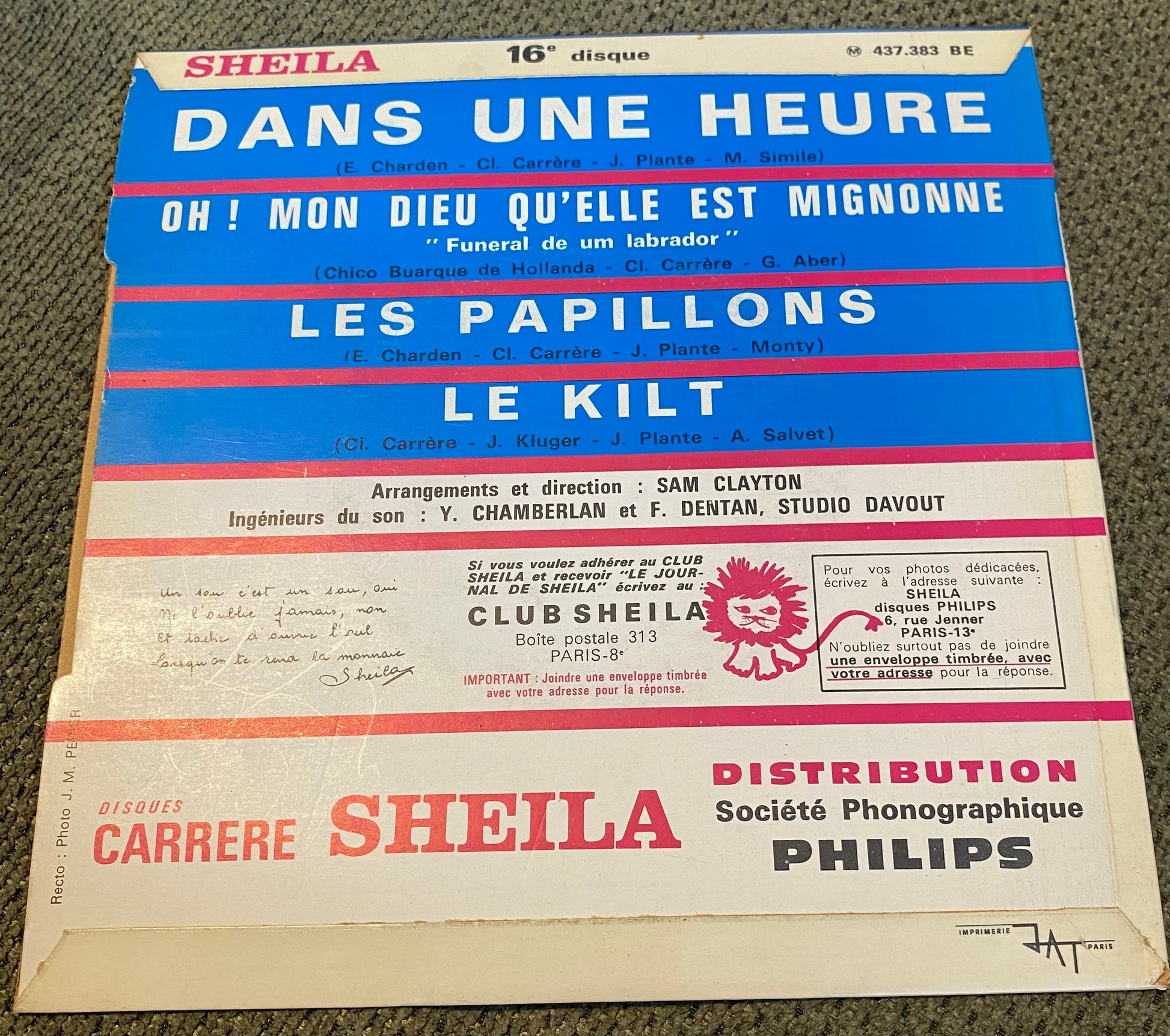 Disque vinyle 45 tours Sheila. Les Kilt