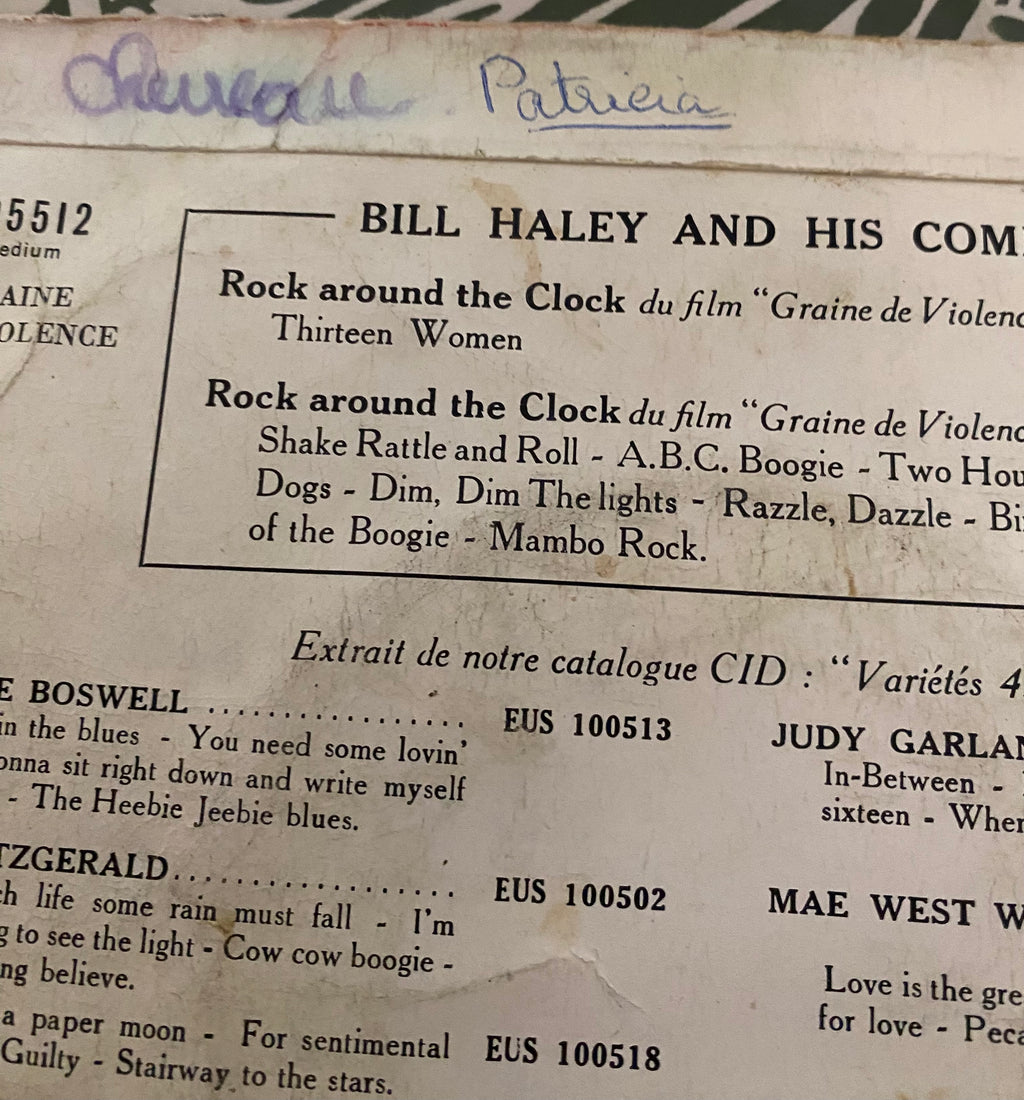 Disque vinyle 45 tours Bill Haley. Rock around the clock du film Graine de violence