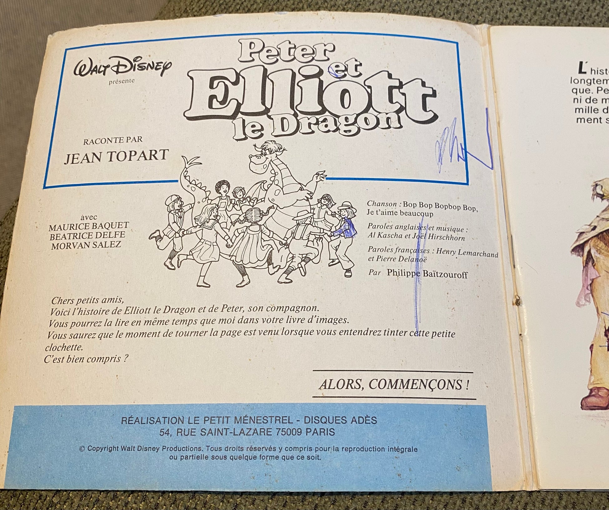 Livre disque Peter et Elliot le Dragon. Walt Disney