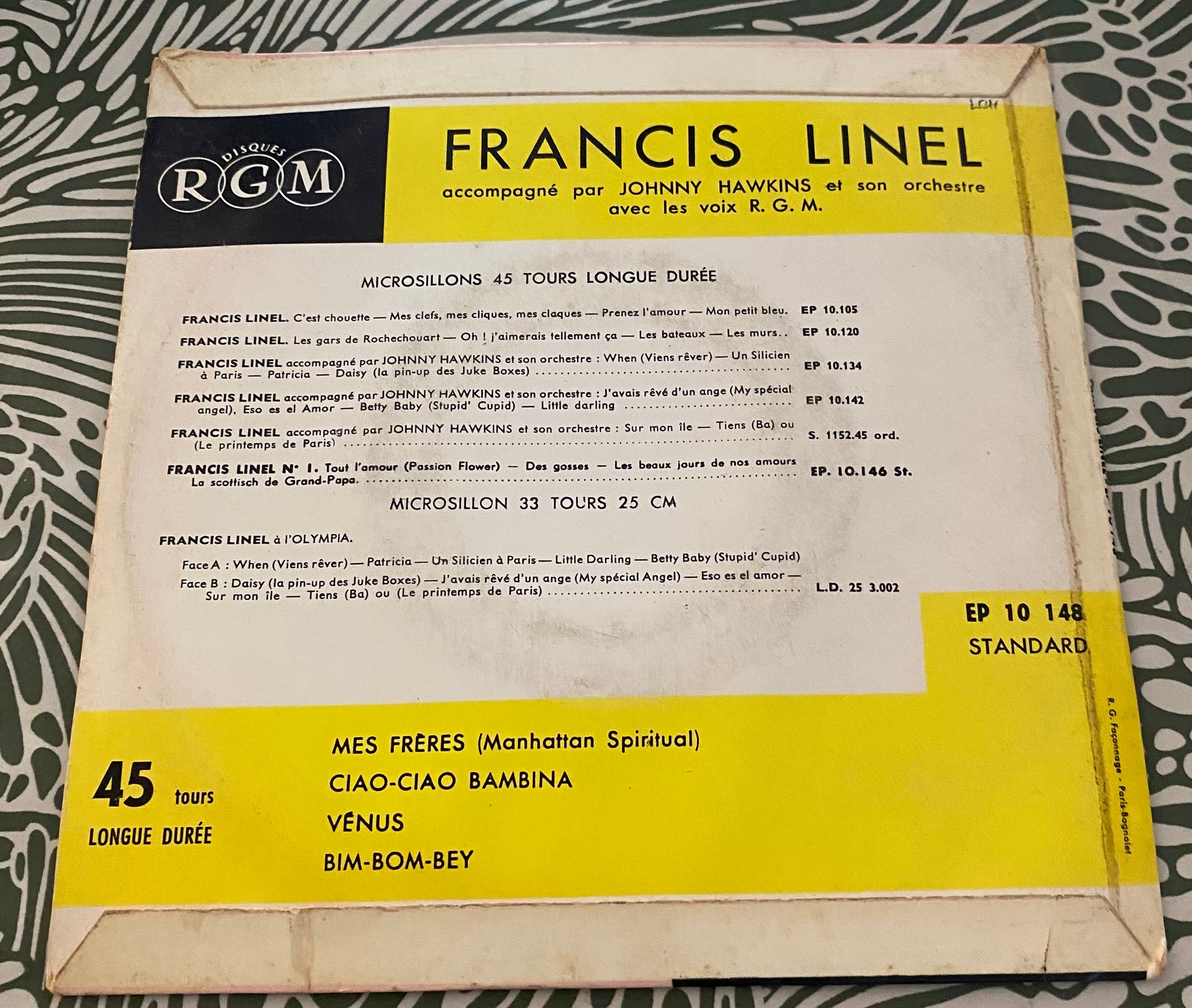 Disque vinyle 45 Tours Francis Linel. Mes frères