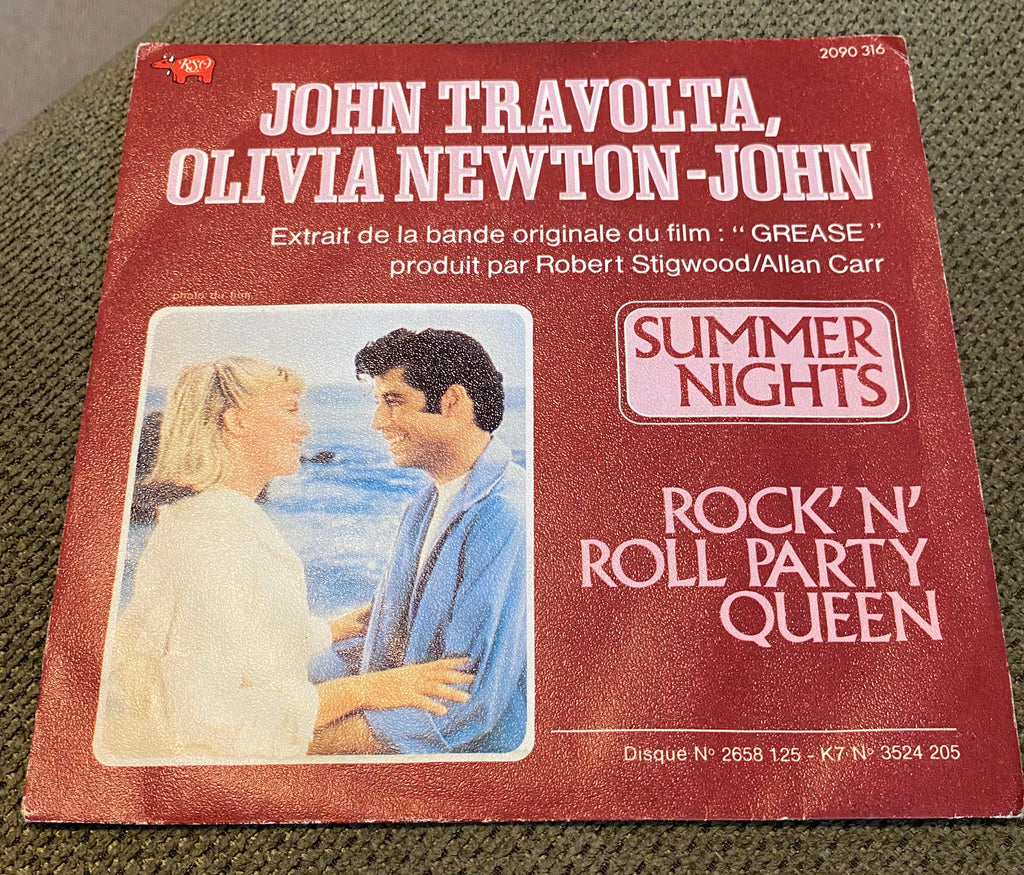 Disque vinyle 45 tours John Travolta Olivia Newton-John film Grease