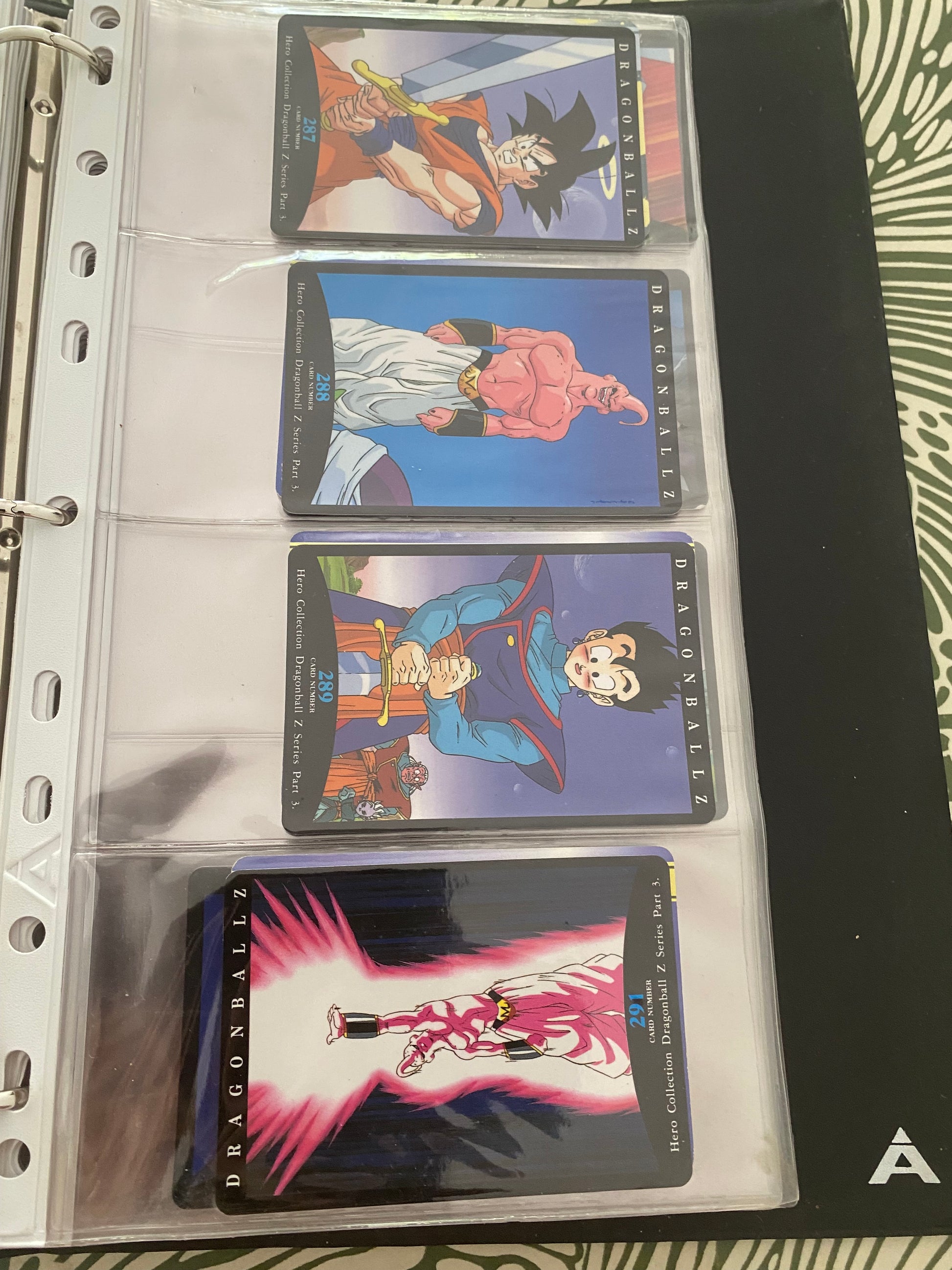 Dragon Ball Z part 3. Cartes de collection numéro 287.288.289.291. Lot de 4.