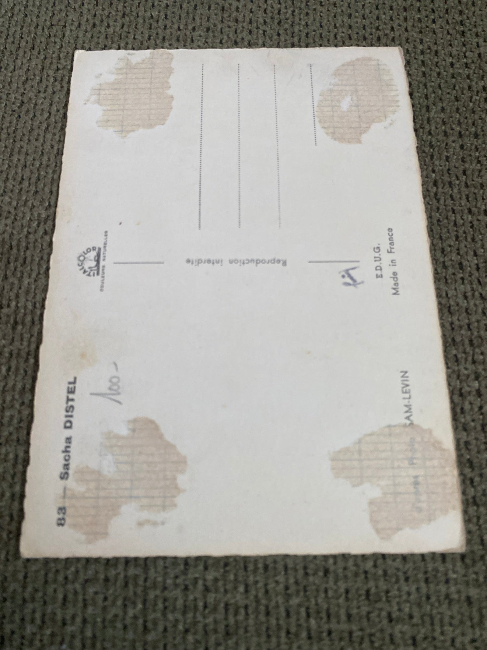 Carte postale dédicacée Sacha Distel
