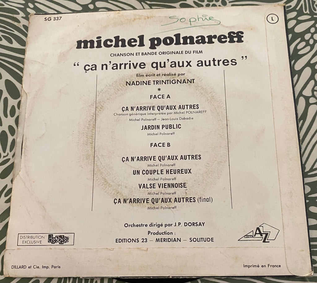 Disque vinyle 45 Tours Polnareff Chanson et bande originale du film ça n’arrive qu’aux autres