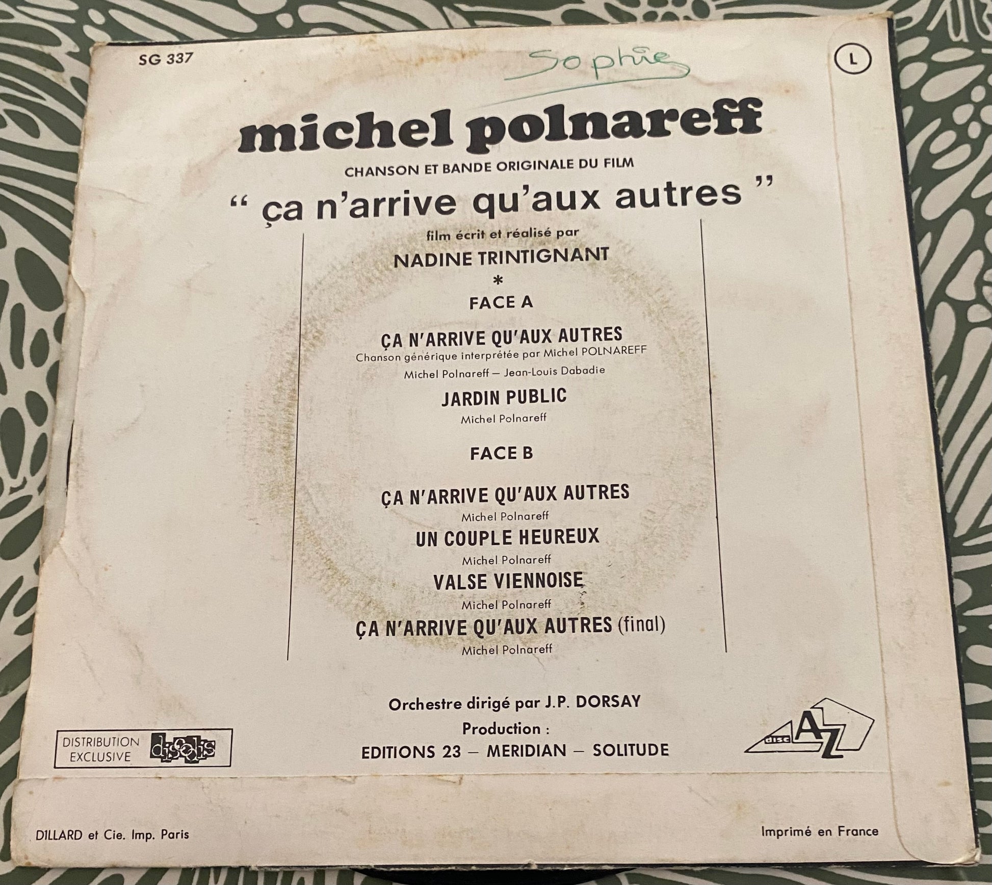 Disque vinyle 45 Tours Polnareff Chanson et bande originale du film ça n’arrive qu’aux autres