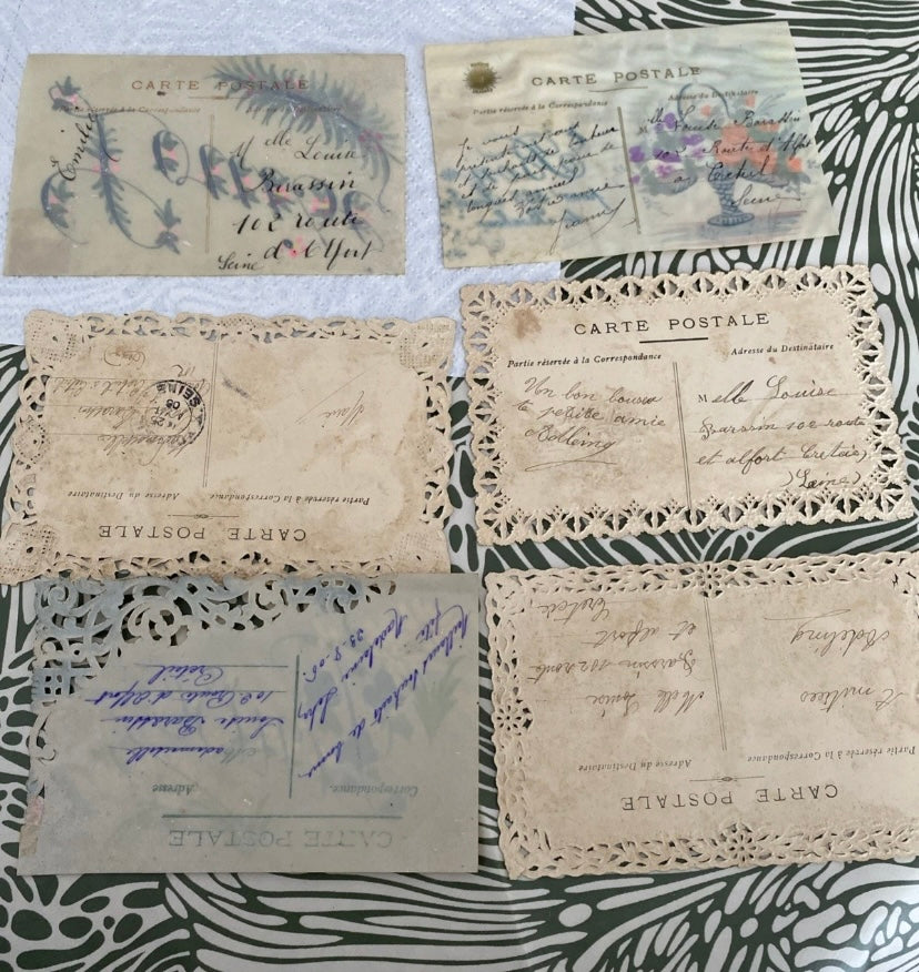 Cartes postales anciennes artisanales en carton et plastique début 1900 Lot de 6