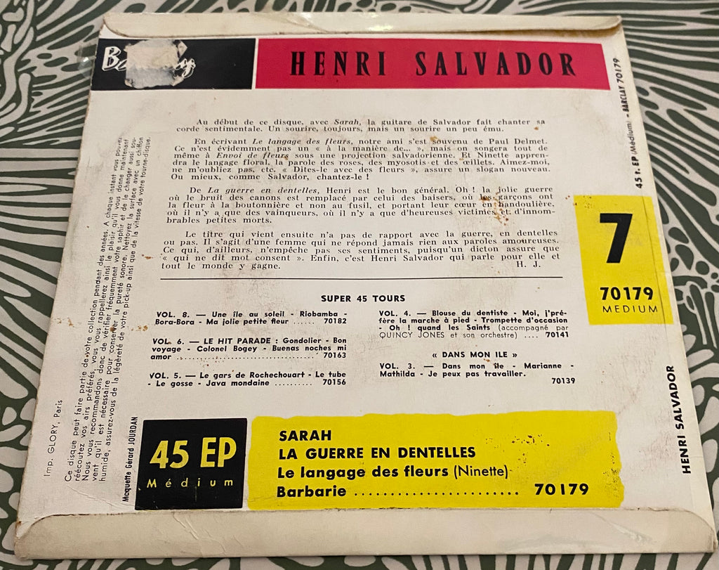 Disque vinyle 45 Tours Henri Salvador. Sarah