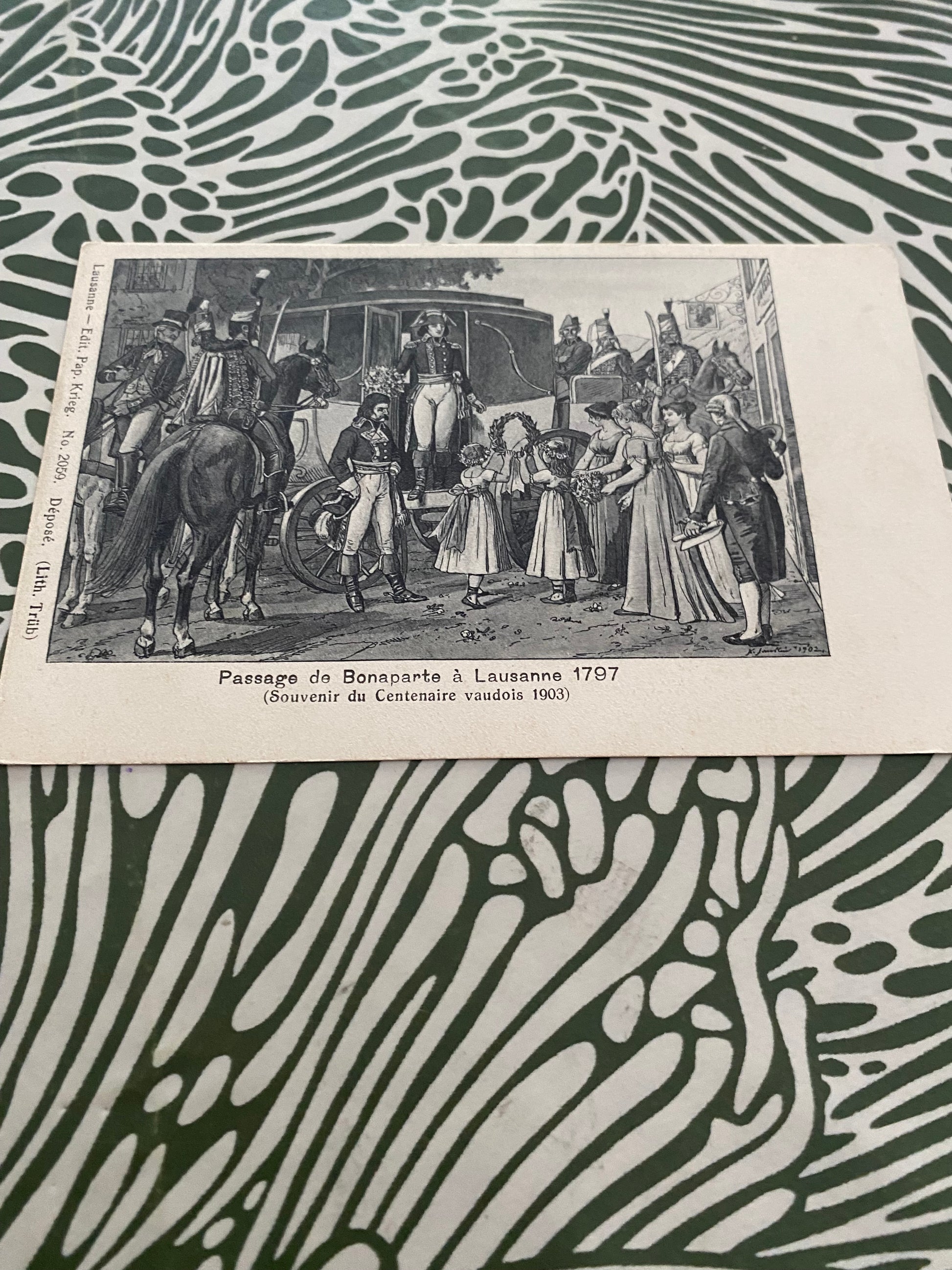 Carte postale. Passage de Bonaparte à Lausanne 1797