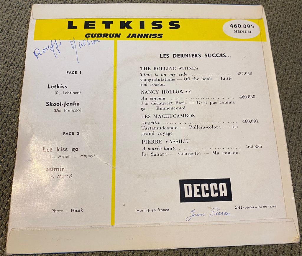 Disque vinyle 45 Tours Gudrun JanKiss. Let kiss