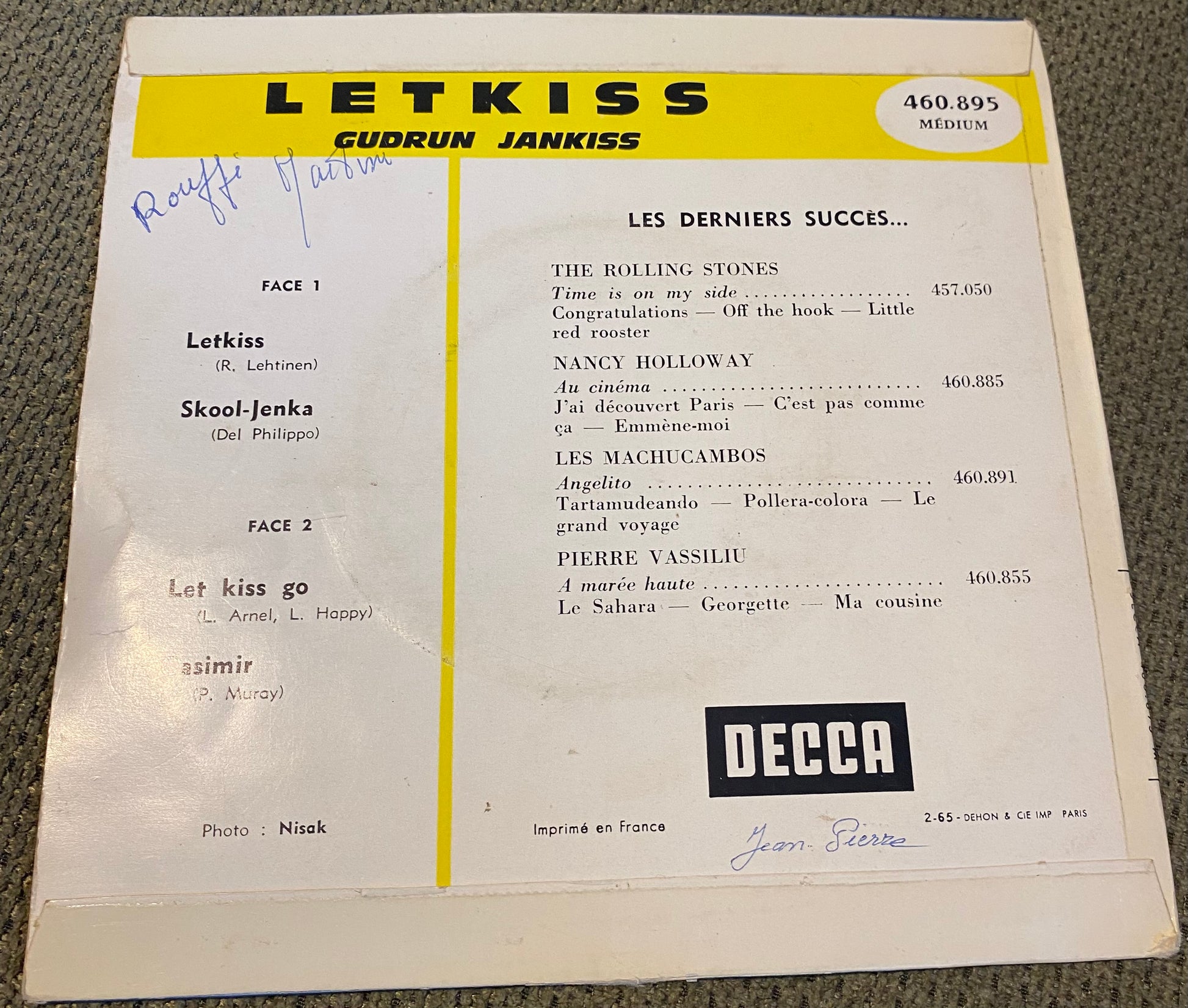 Disque vinyle 45 Tours Gudrun JanKiss. Let kiss