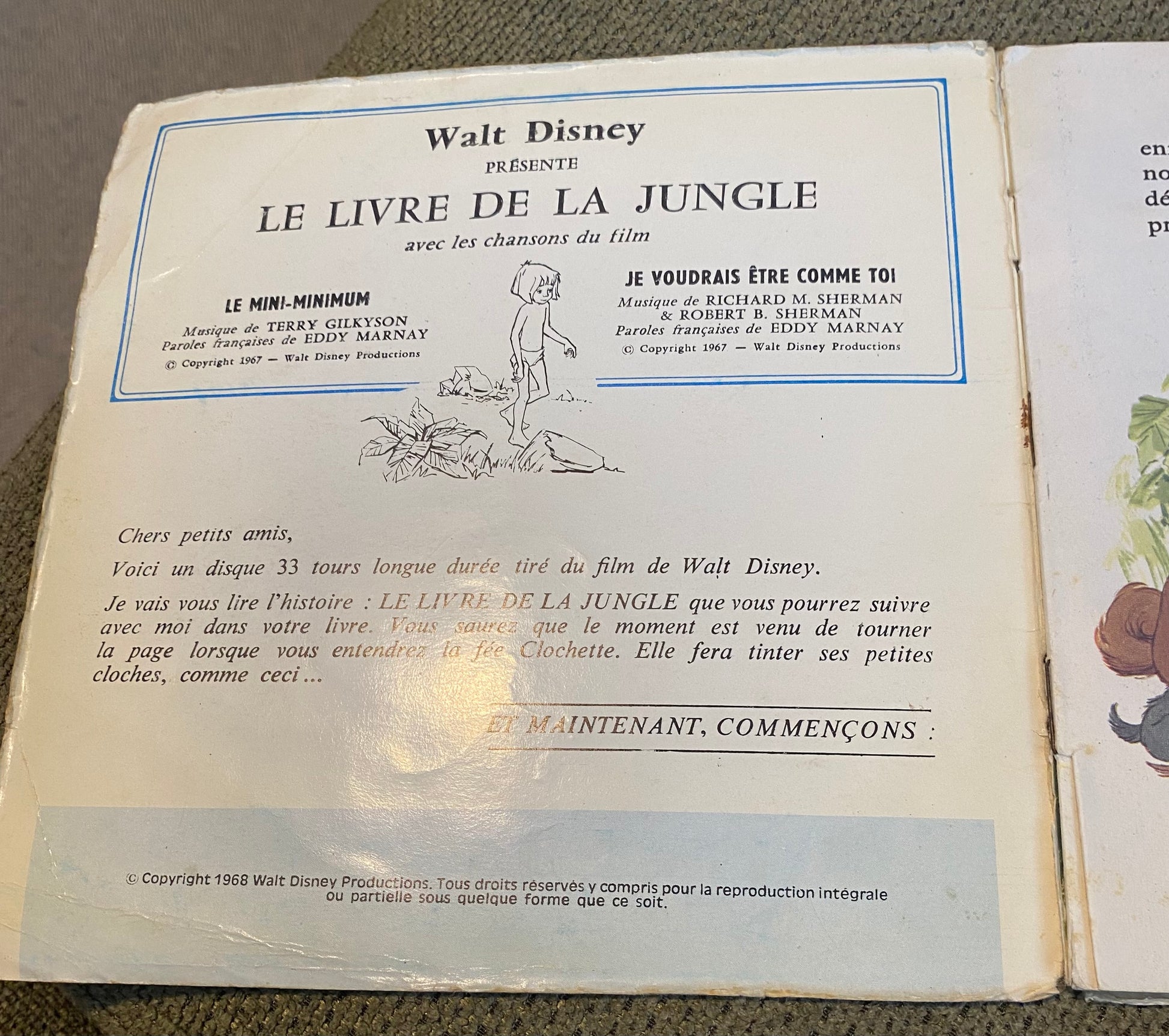 Le livre de la jungle livre disque vinyle d’après l’œuvre de Rodyard kipling