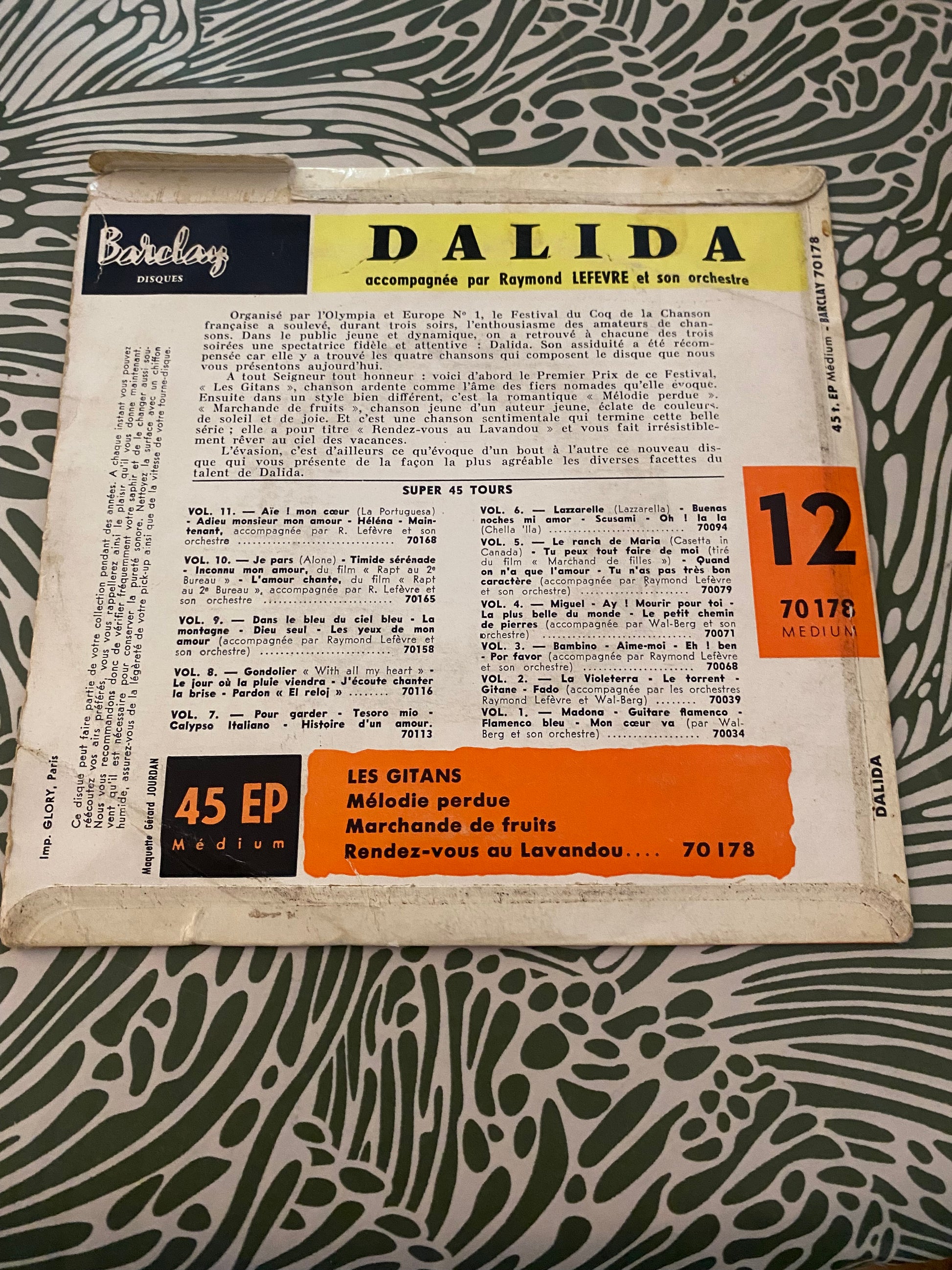 Disque vinyle Dalida - les gitans - 70178 M Barclay
