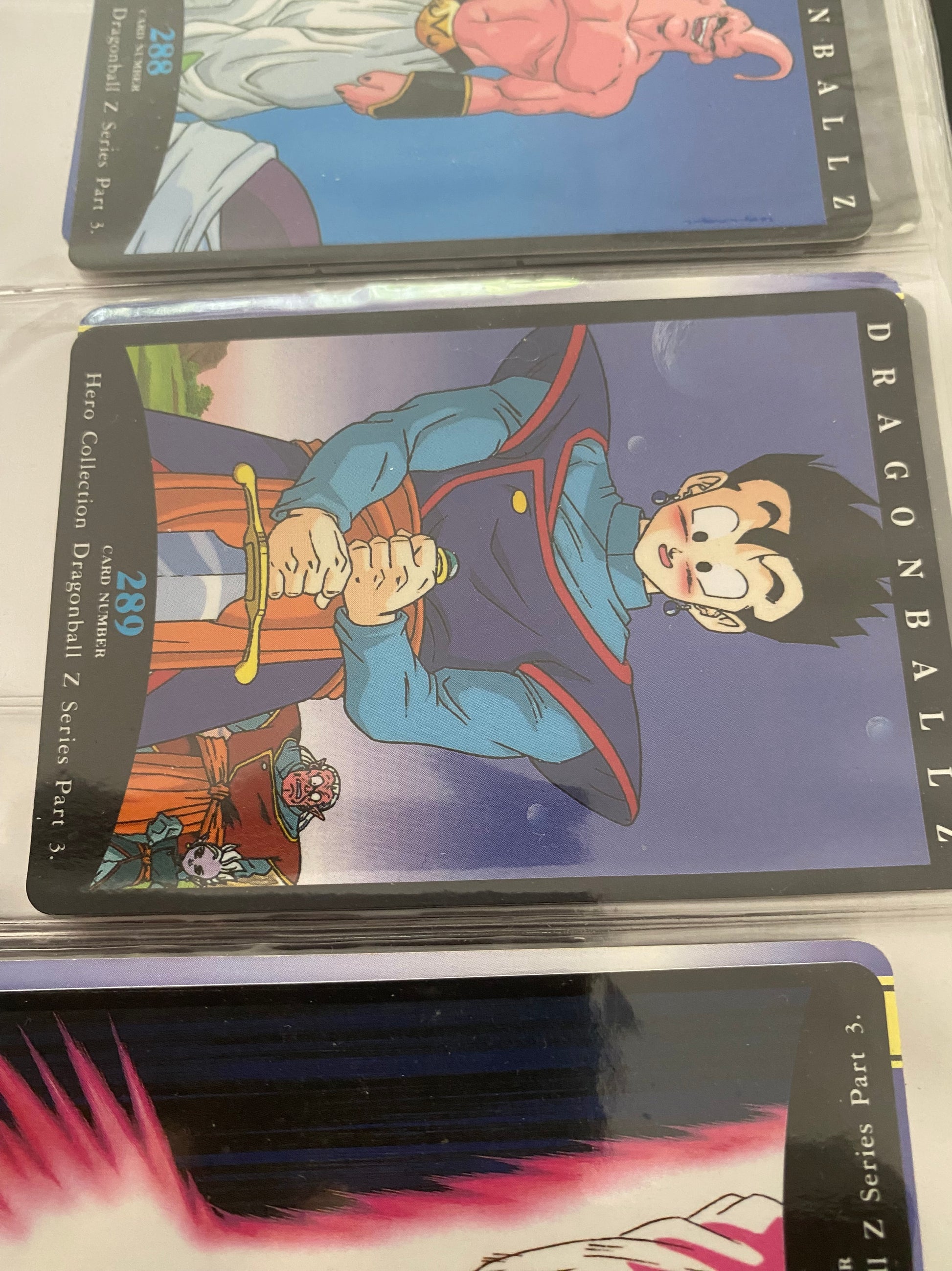 Dragon Ball Z part 3. Cartes de collection numéro 287.288.289.291. Lot de 4.