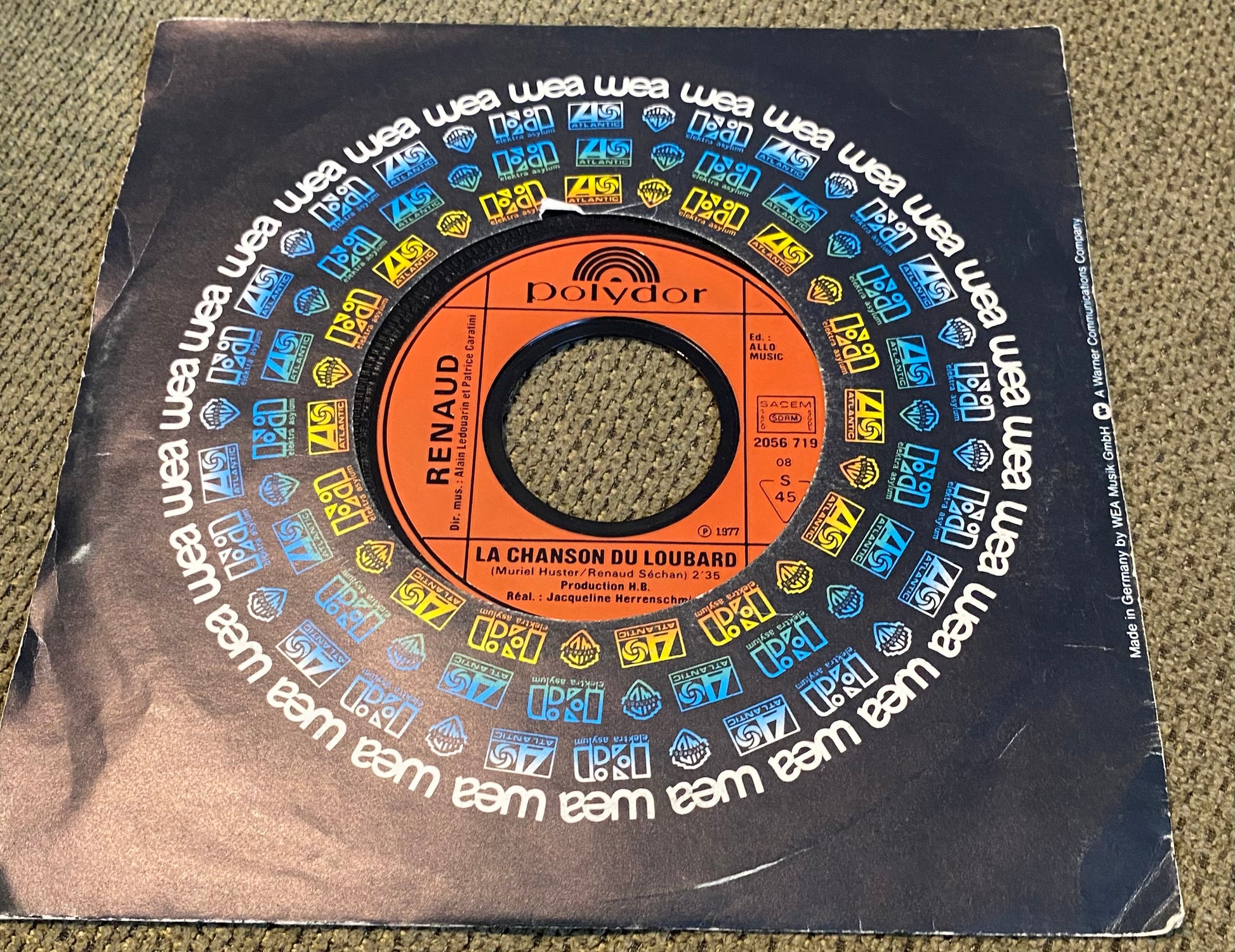 Disque vinyle 45 tours Renaud. Adieu Minette 1977