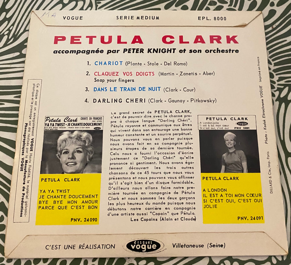 Disque vinyle 45 tours Petula Clark. Chariot