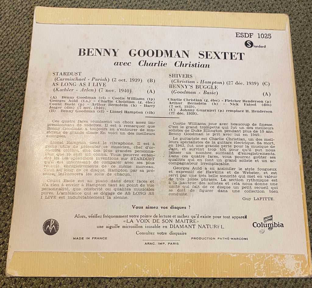Disque vinyle 45 tours Benny Goodman Sextet With Charlie Christian