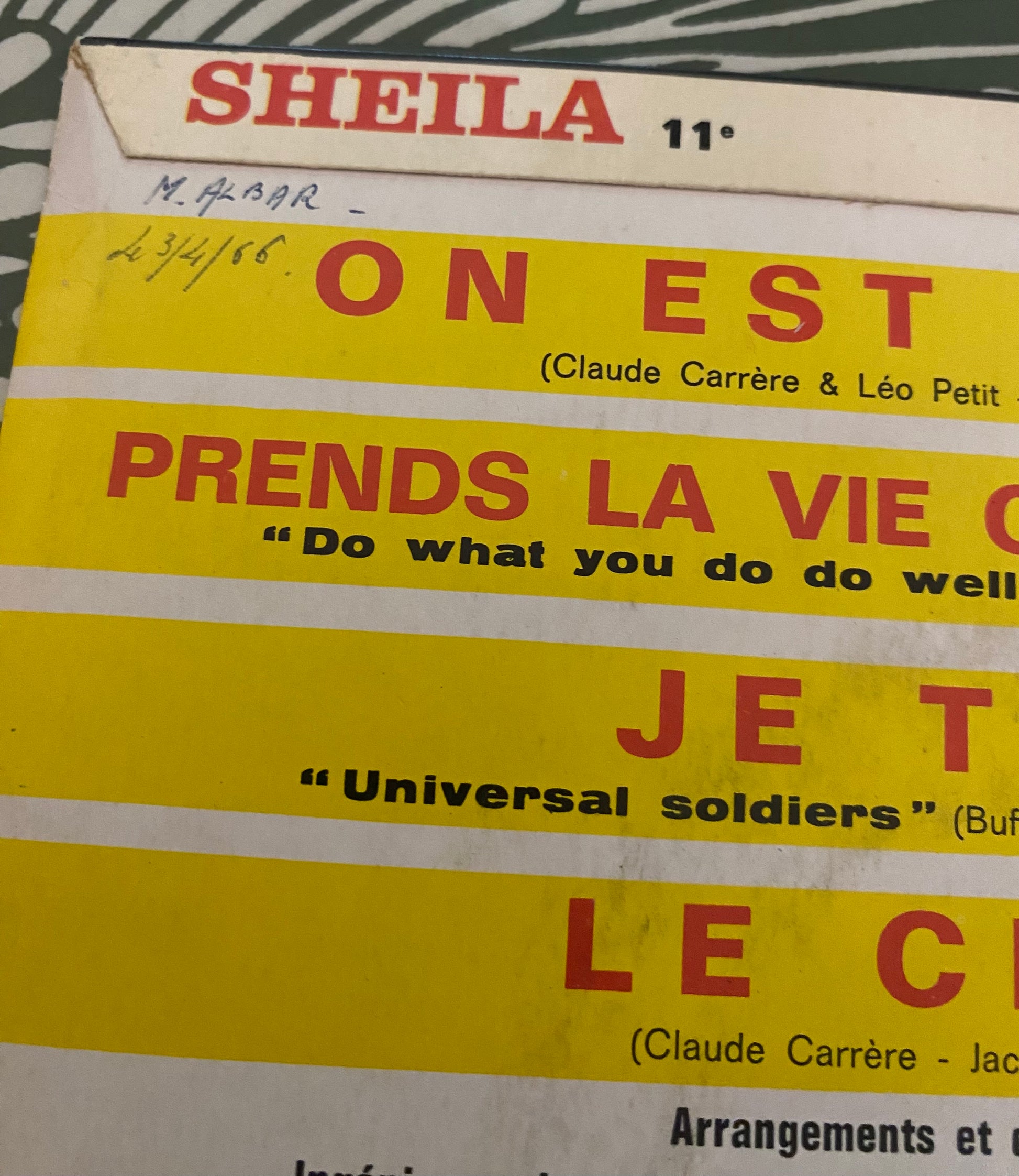 Disque vinyle 45 tours Sheila. Le cinéma