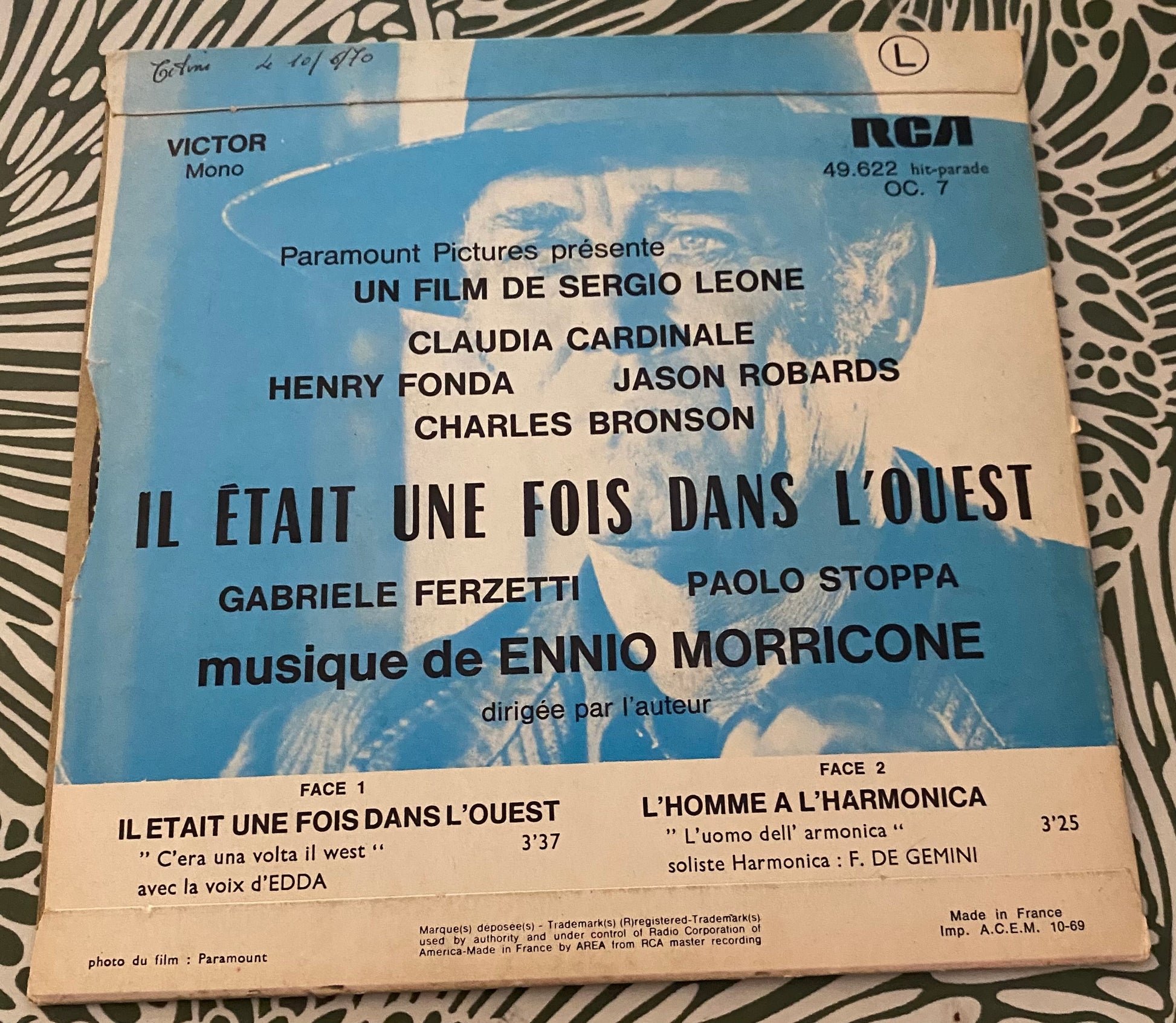 Disque vinyle 45 Tours musique du film il était une fois dans l’ouest musique de Ennio Morricone
